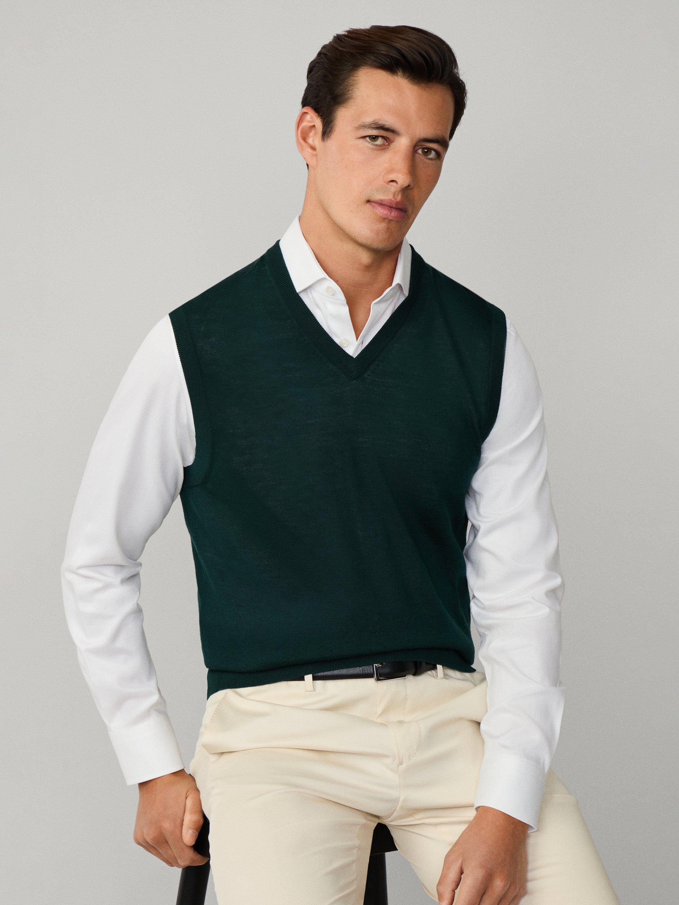 Product image 7 of 7, which shows Hackett London Wool Blend Sleeveless V Neck Vest, Dark Green, XXL