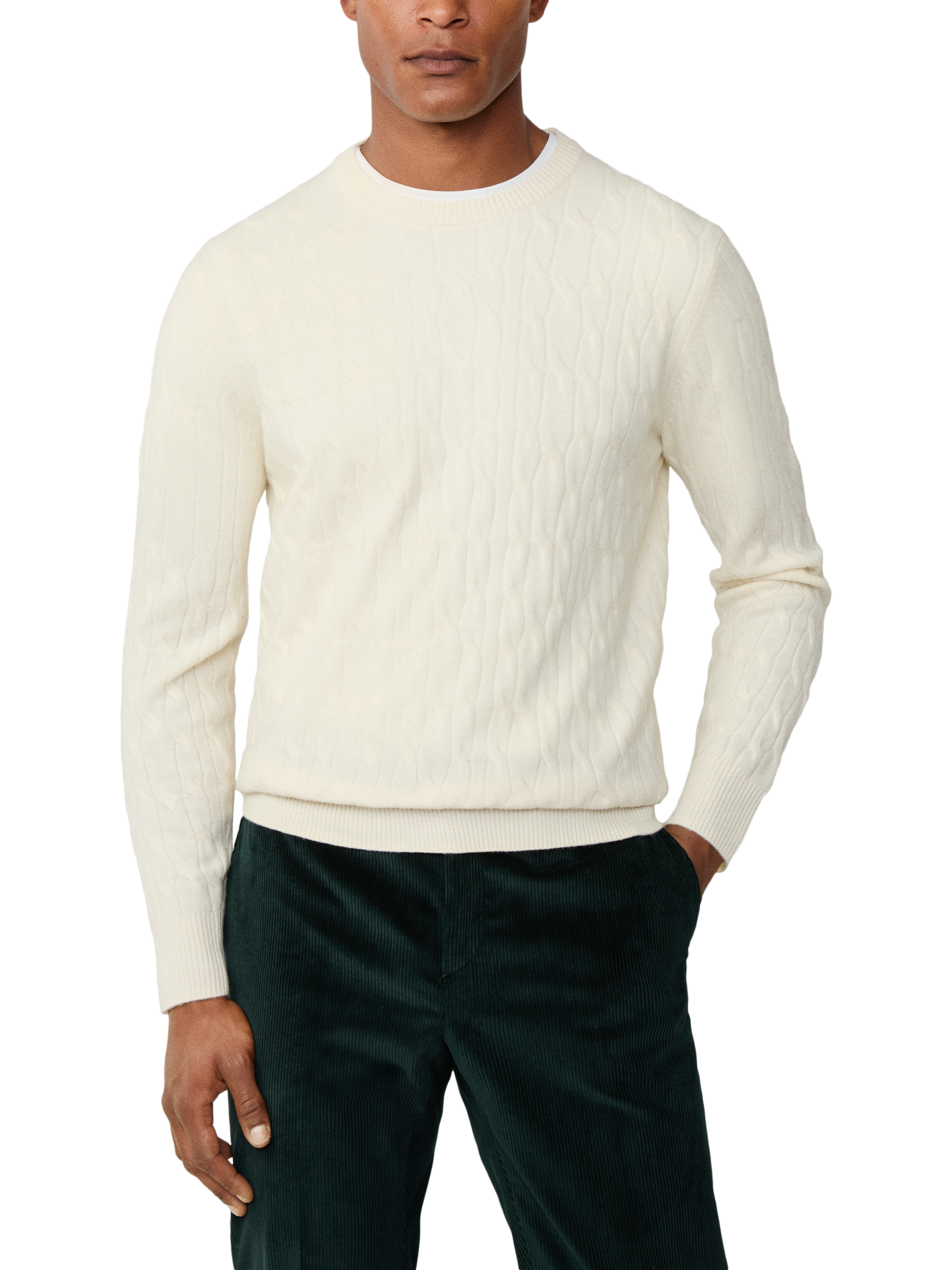 Product image 1 of 7, which shows Hackett London Wool Crew Neck Jumper, Off White, XXXL