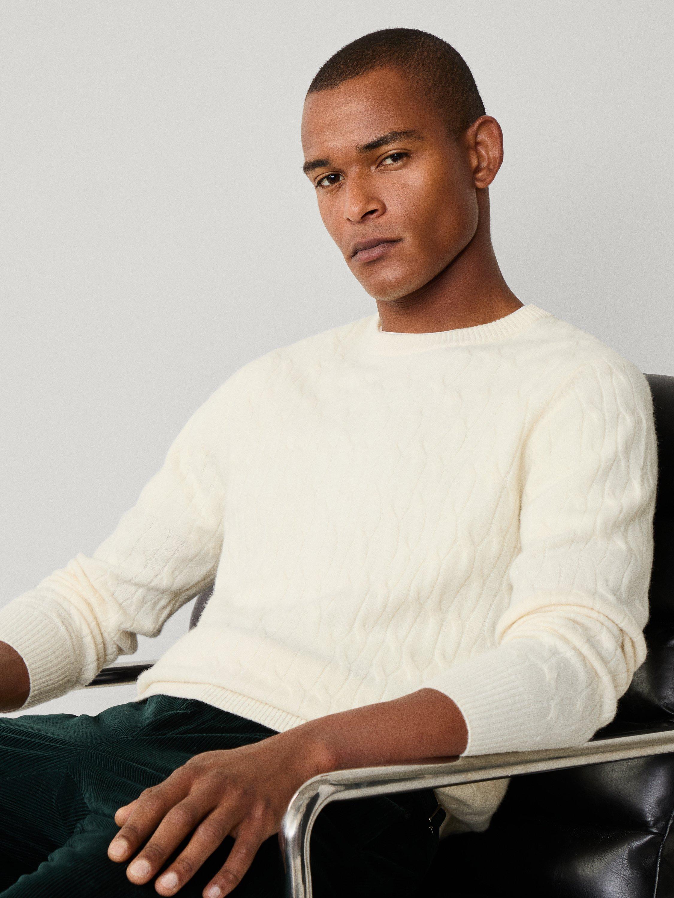 Product image 7 of 7, which shows Hackett London Wool Crew Neck Jumper, Off White, XXXL