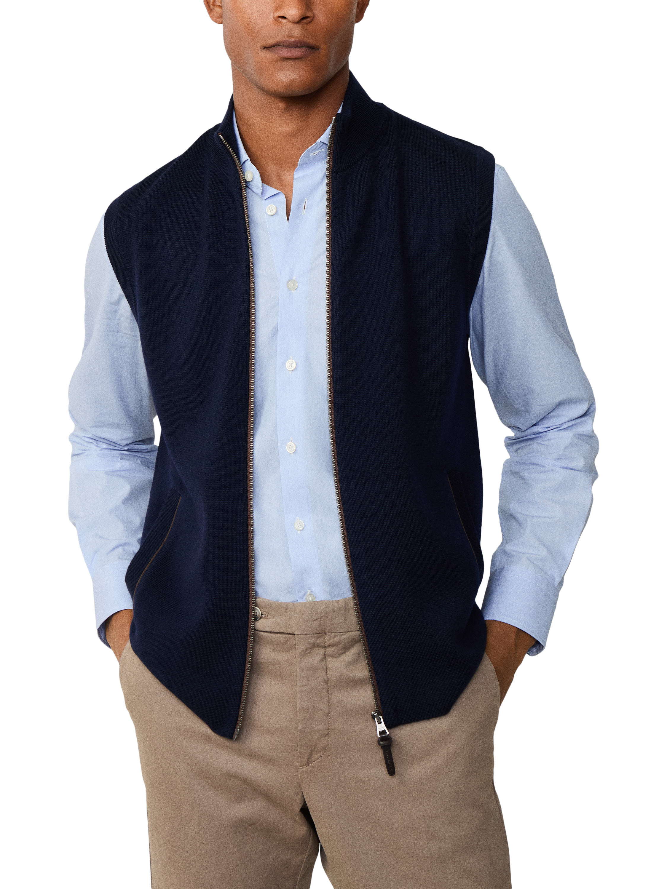 Product image 1 of 7, which shows Hackett London Wool Sleeveless High Neck Vest, Midnight Blue, XXL