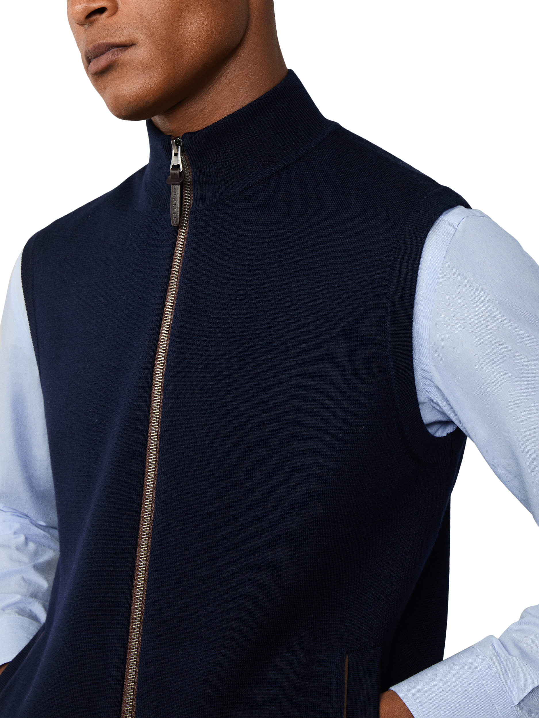 Product image 5 of 7, which shows Hackett London Wool Sleeveless High Neck Vest, Midnight Blue, XXL