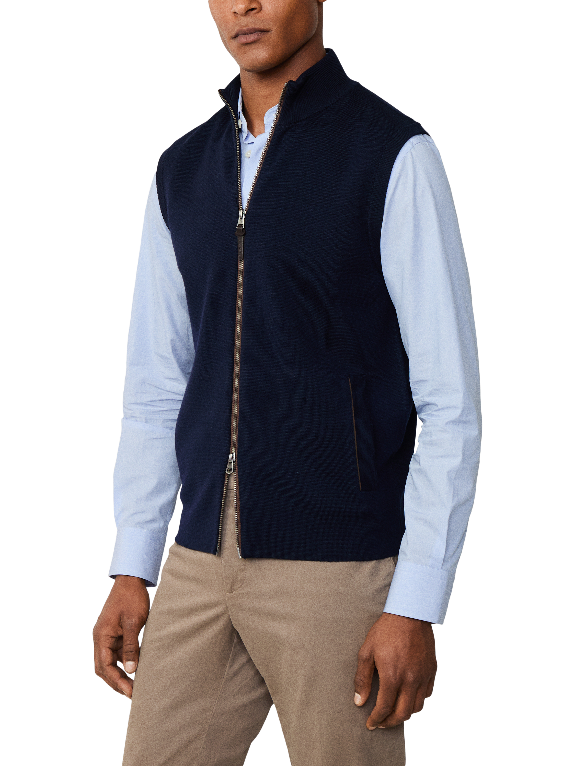 Product image 6 of 7, which shows Hackett London Wool Sleeveless High Neck Vest, Midnight Blue, XXL