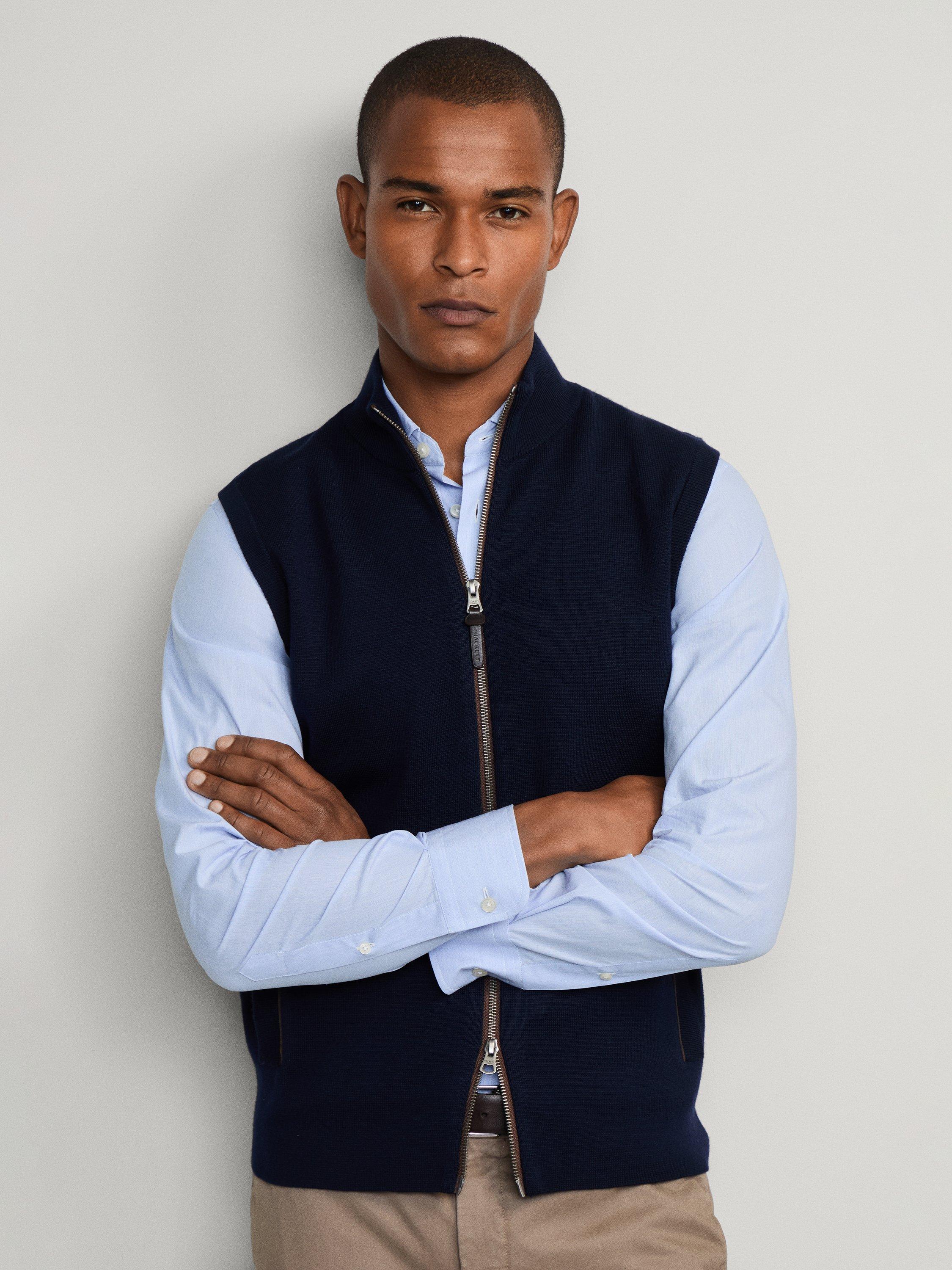 Product image 7 of 7, which shows Hackett London Wool Sleeveless High Neck Vest, Midnight Blue, XXL