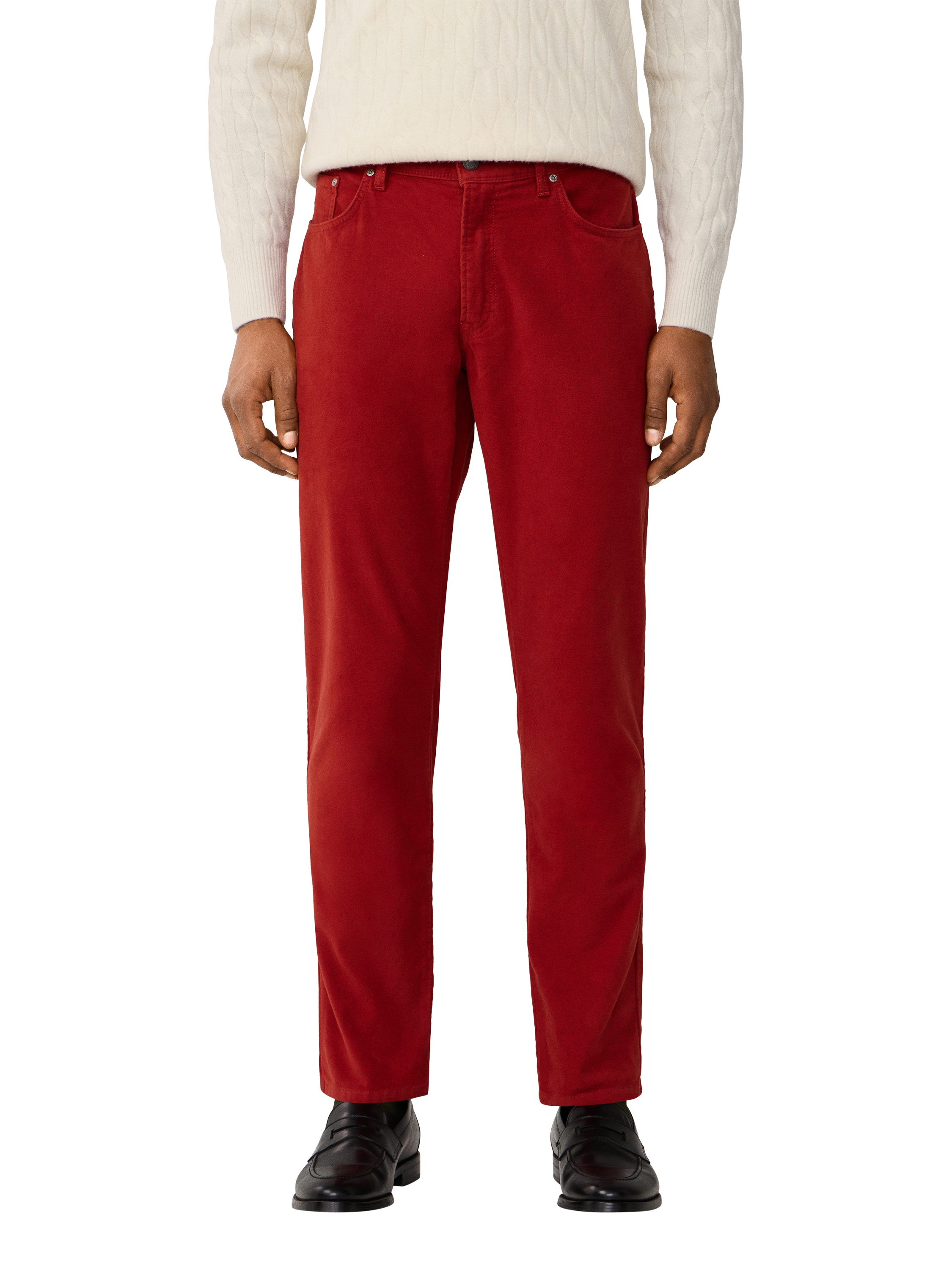 Product image 1 of 7, which shows Hackett London Trinity Regular Fit 5 Pocket Moleskin Trousers, Rust Brown, 28