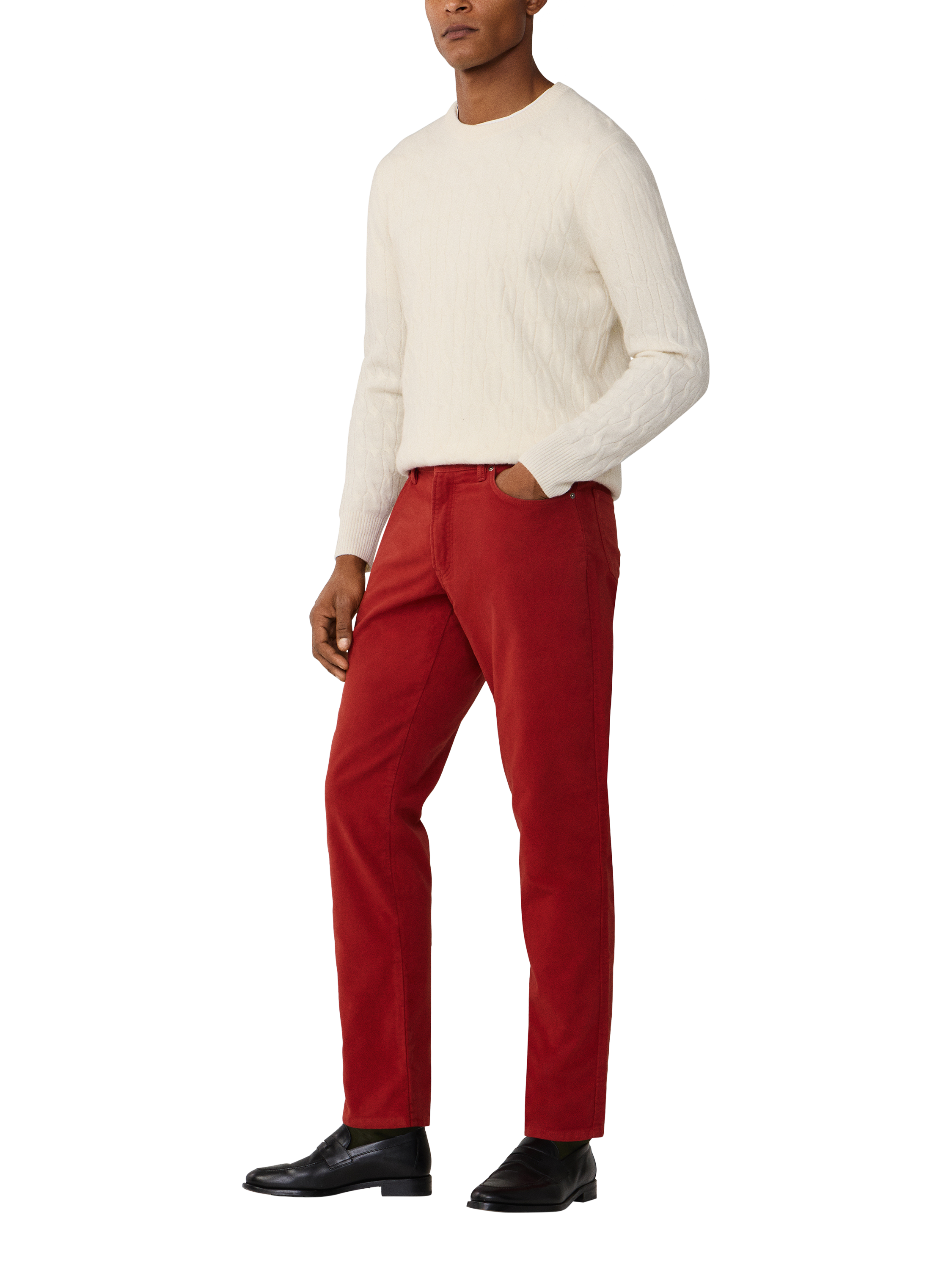 Product image 2 of 7, which shows Hackett London Trinity Regular Fit 5 Pocket Moleskin Trousers, Rust Brown, 28