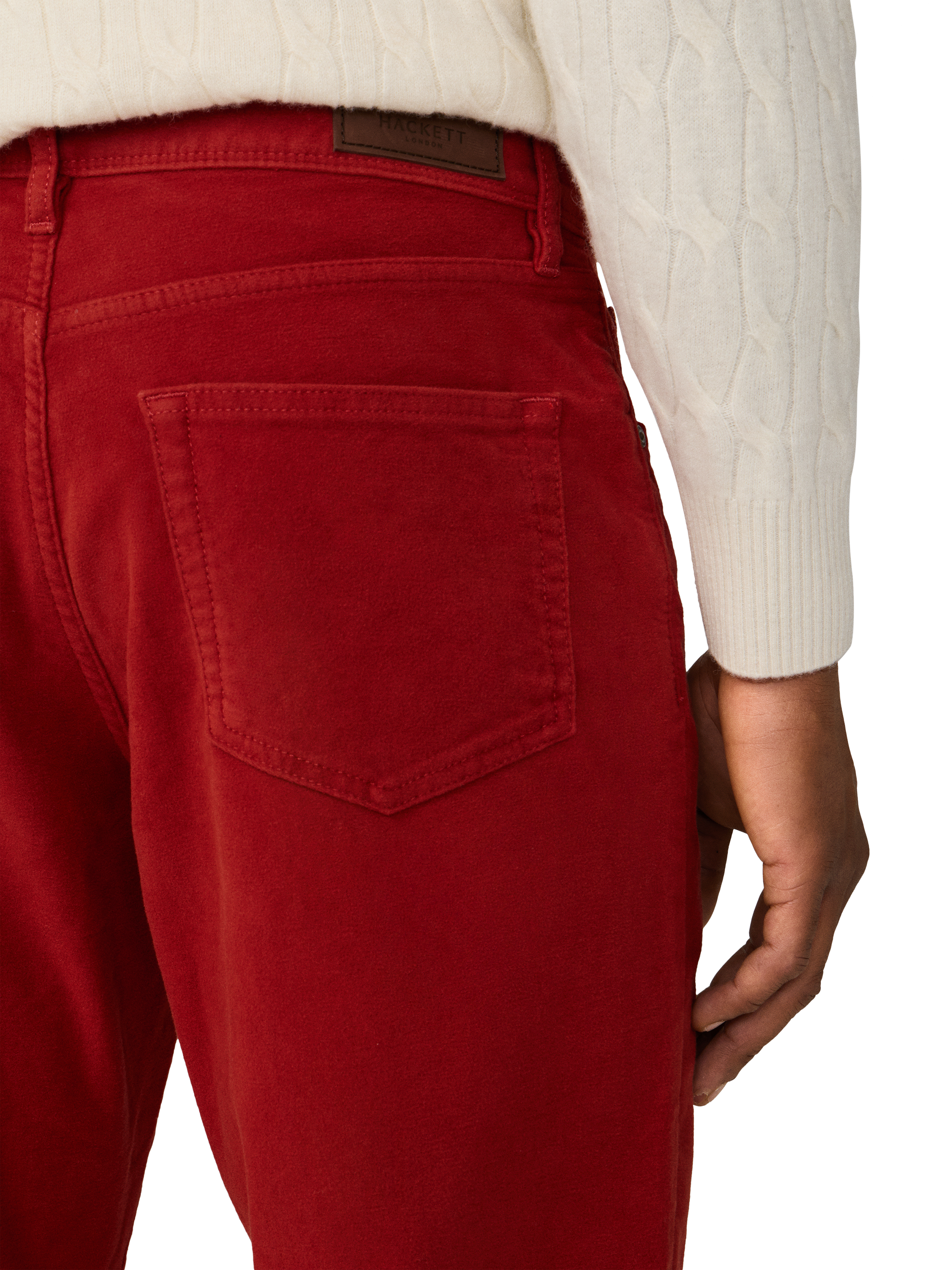 Product image 6 of 7, which shows Hackett London Trinity Regular Fit 5 Pocket Moleskin Trousers, Rust Brown, 28