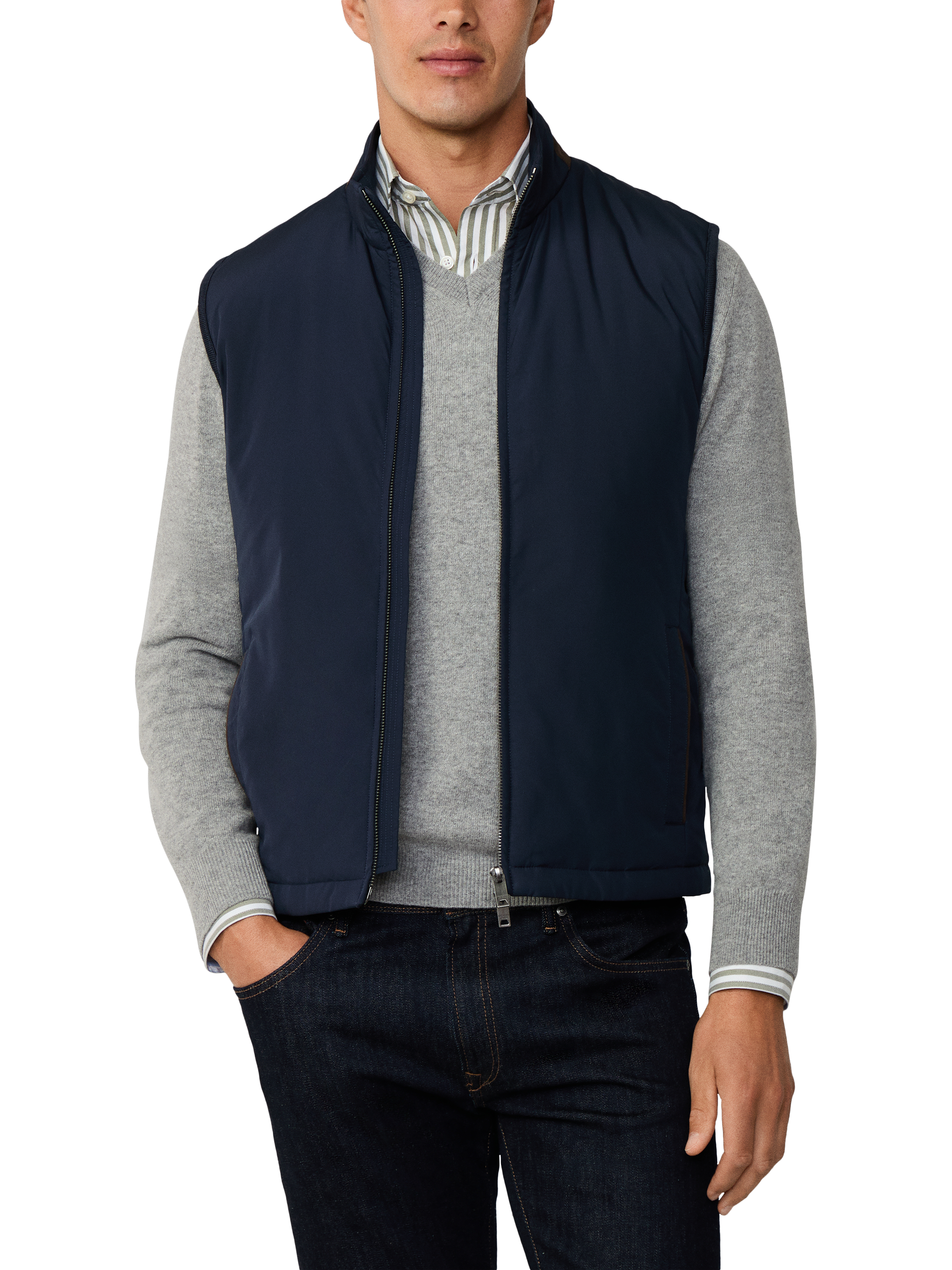 Product image 1 of 8, which shows Hackett London High Neck Padded Gilet, Midnight Blue, XXXL