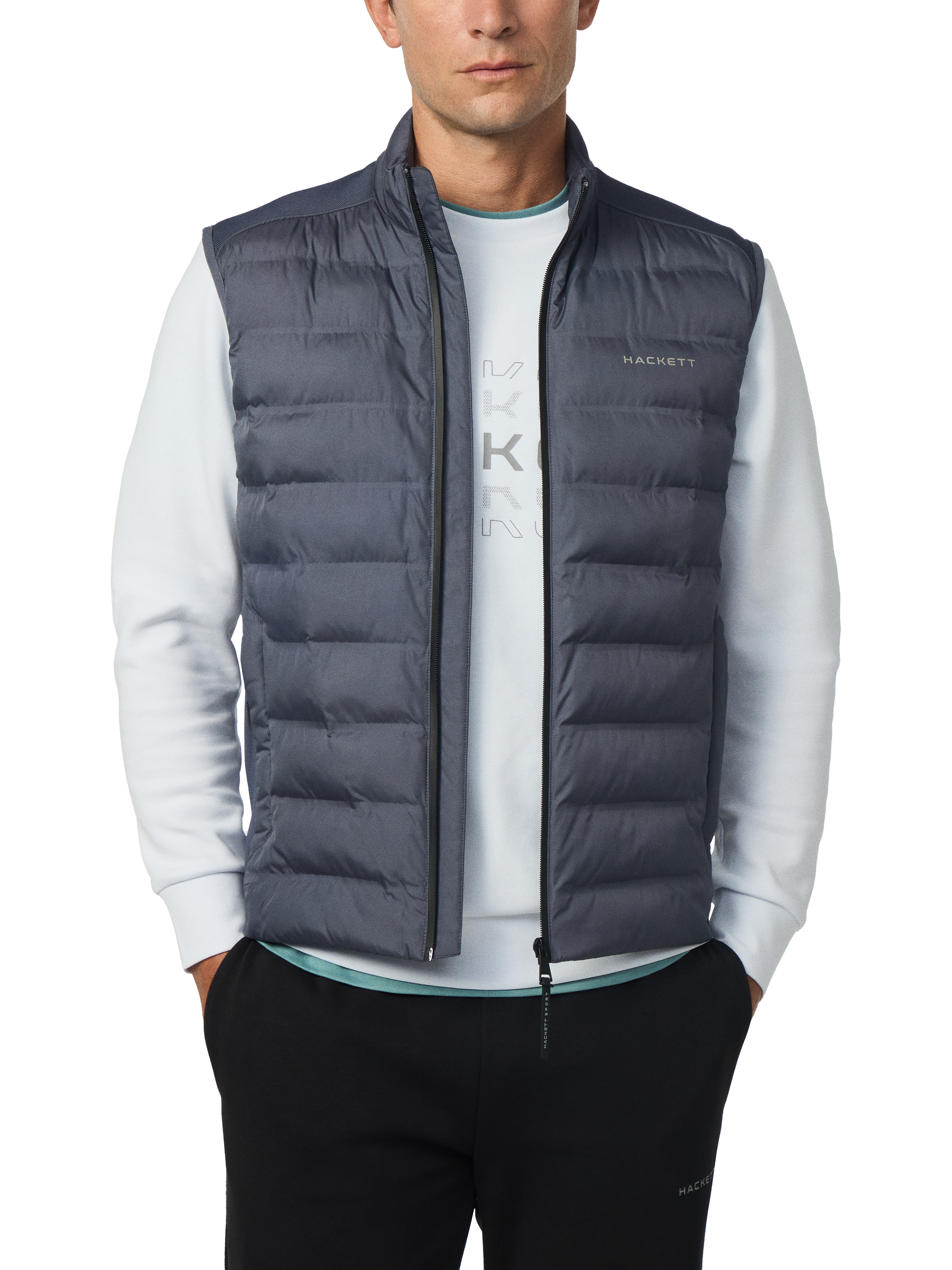 Product image 1 of 7, which shows Hackett London Sleeveless Padded Waistcoat, Dark Grey, XS