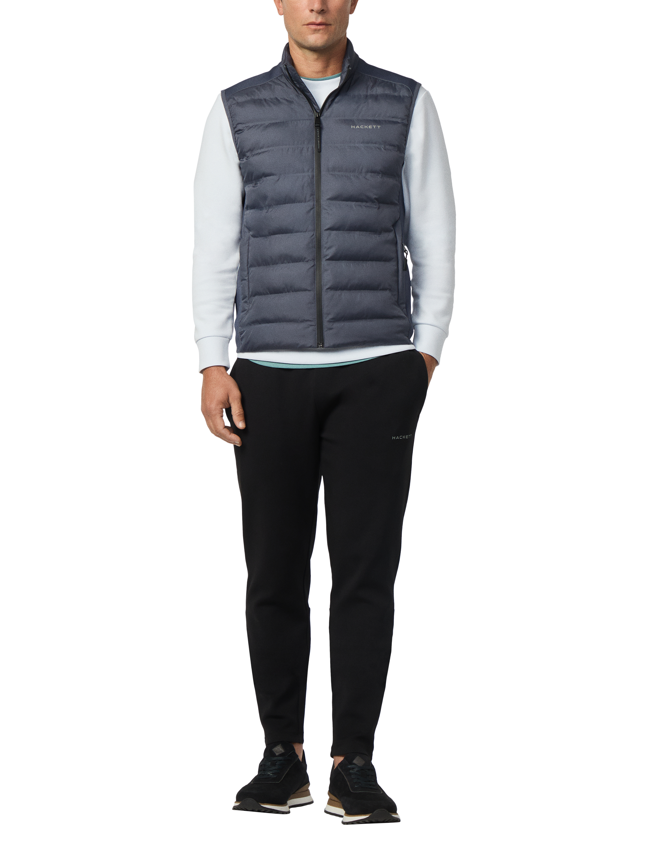 Product image 2 of 7, which shows Hackett London Sleeveless Padded Waistcoat, Dark Grey, XS