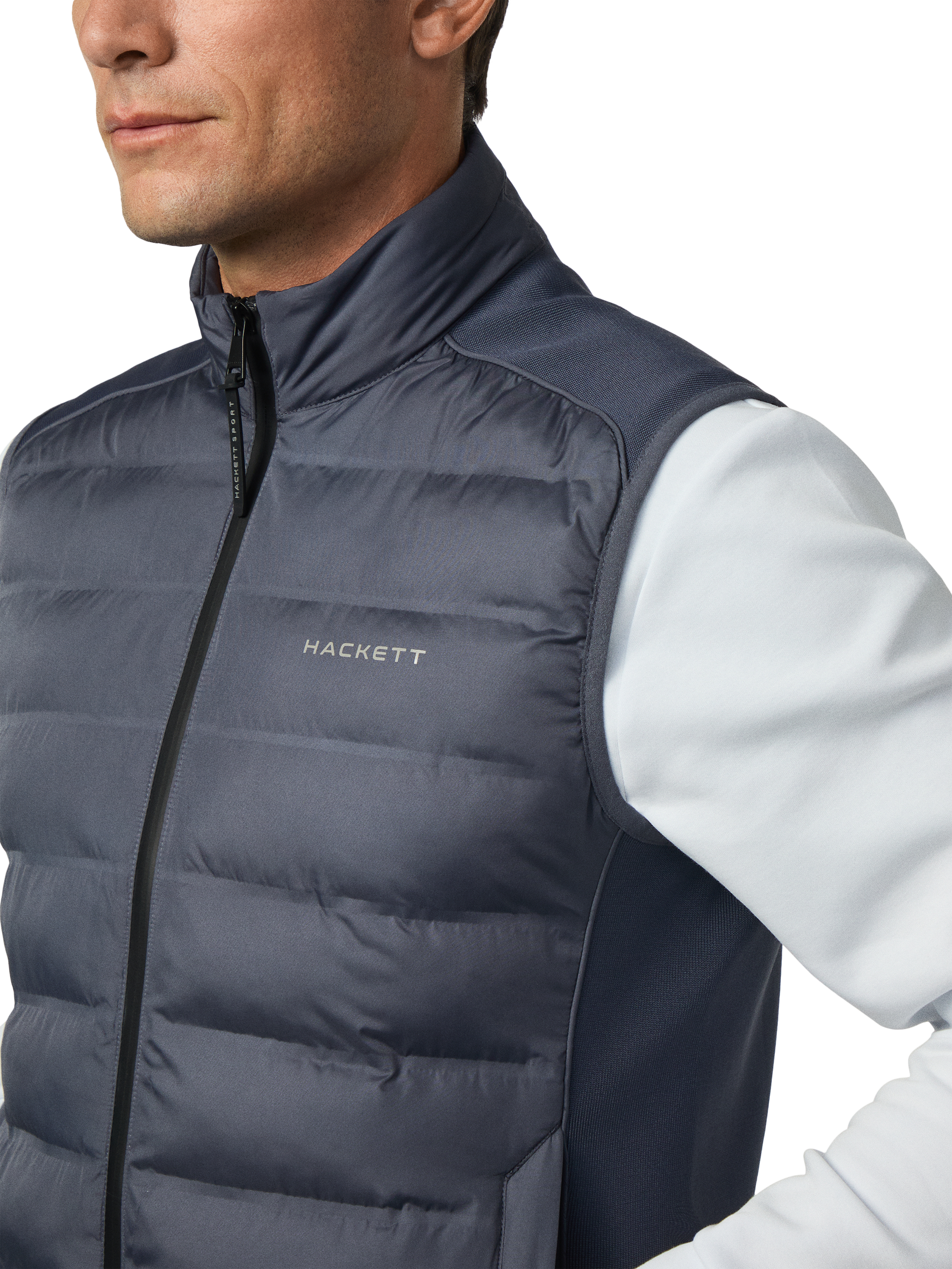 Product image 5 of 7, which shows Hackett London Sleeveless Padded Waistcoat, Dark Grey, XS