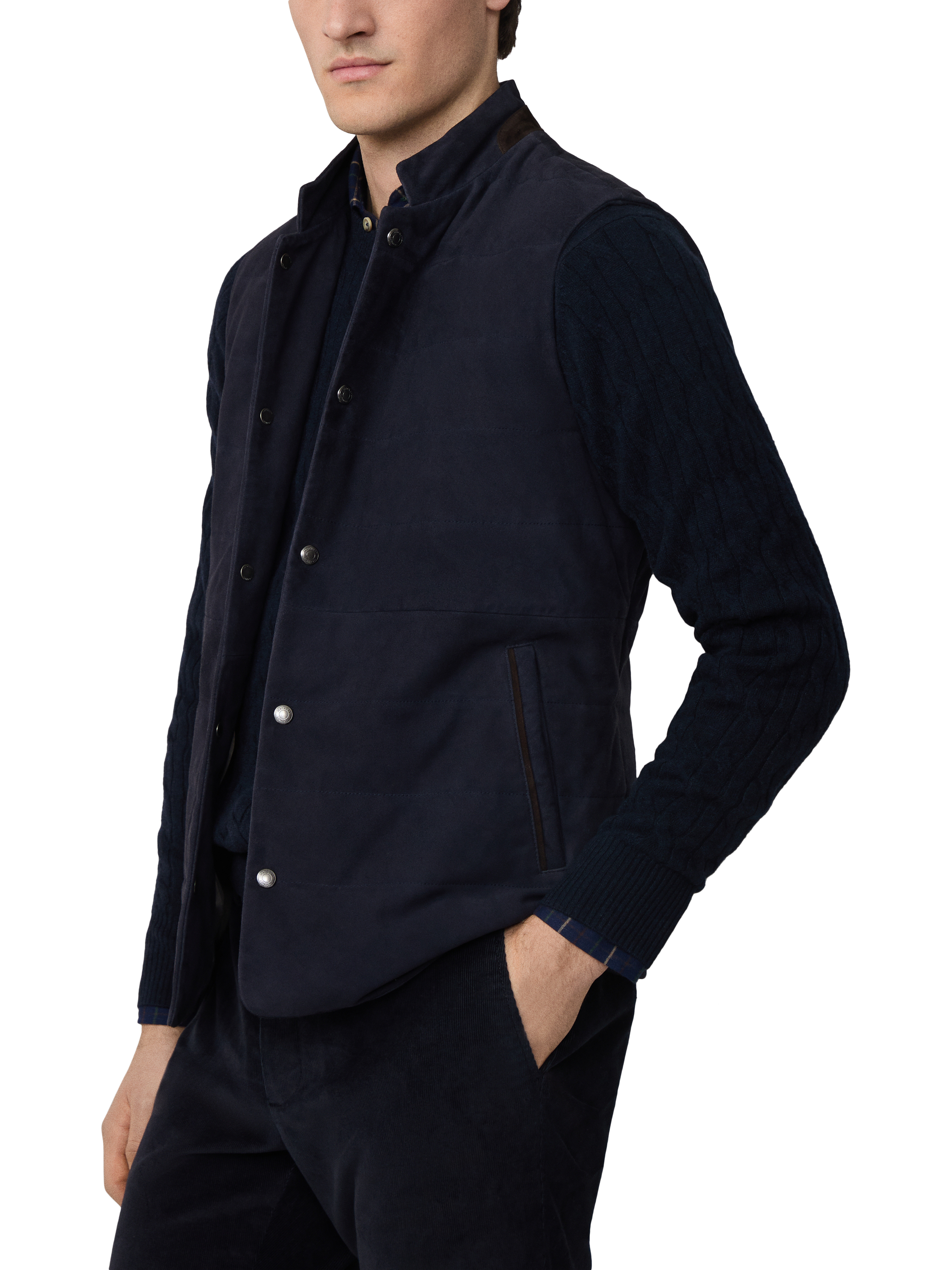 Product image 1 of 8, which shows Hackett London Sleeveless Padded Waistcoat, Midnight Blue, XS