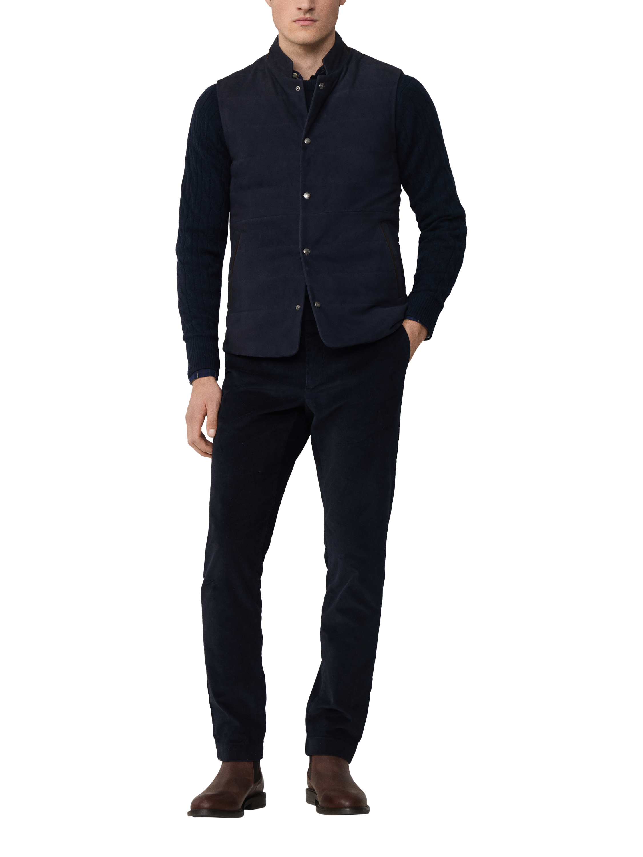 Product image 2 of 8, which shows Hackett London Sleeveless Padded Waistcoat, Midnight Blue, XS