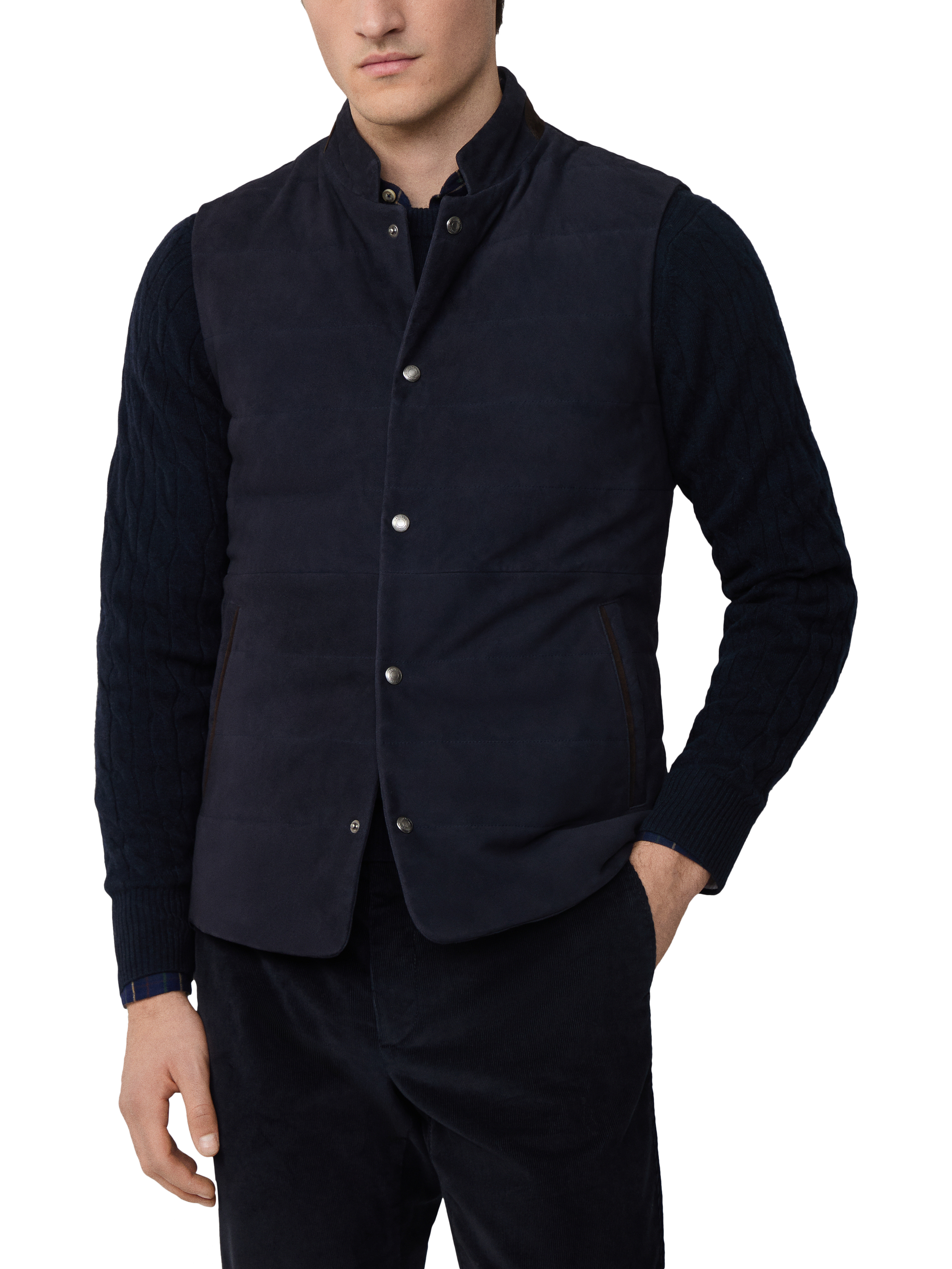 Product image 5 of 8, which shows Hackett London Sleeveless Padded Waistcoat, Midnight Blue, XS