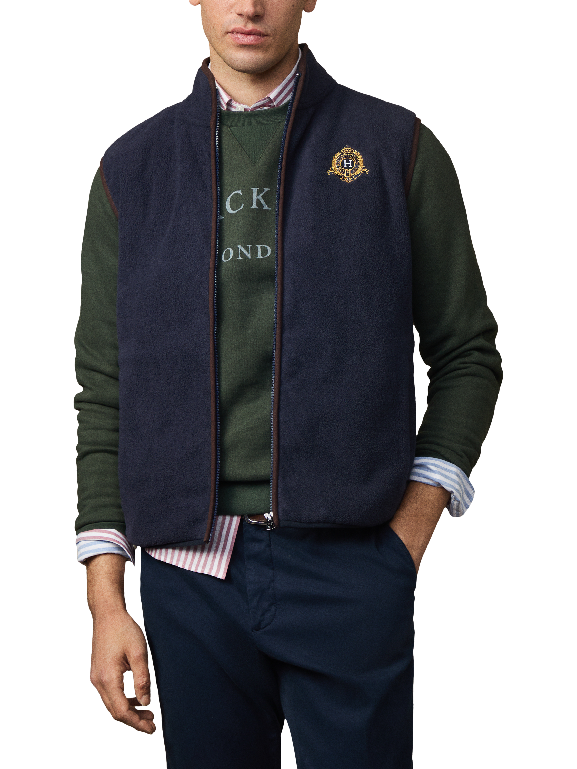 Product image 1 of 6, which shows Hackett London Tailored Zip Vest, Midnight Blue, XXL