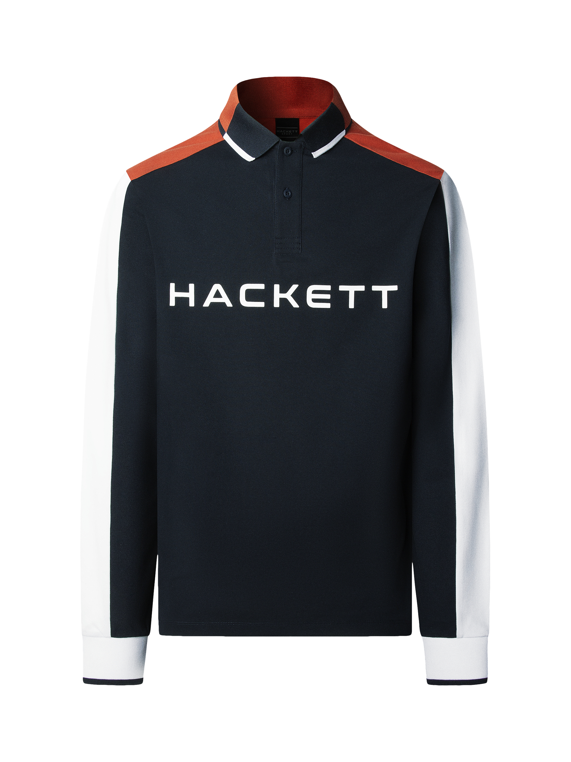 Product image 4 of 6, which shows Hackett London Sport Long Sleeved Polo Top, Navy/Multi, XXL