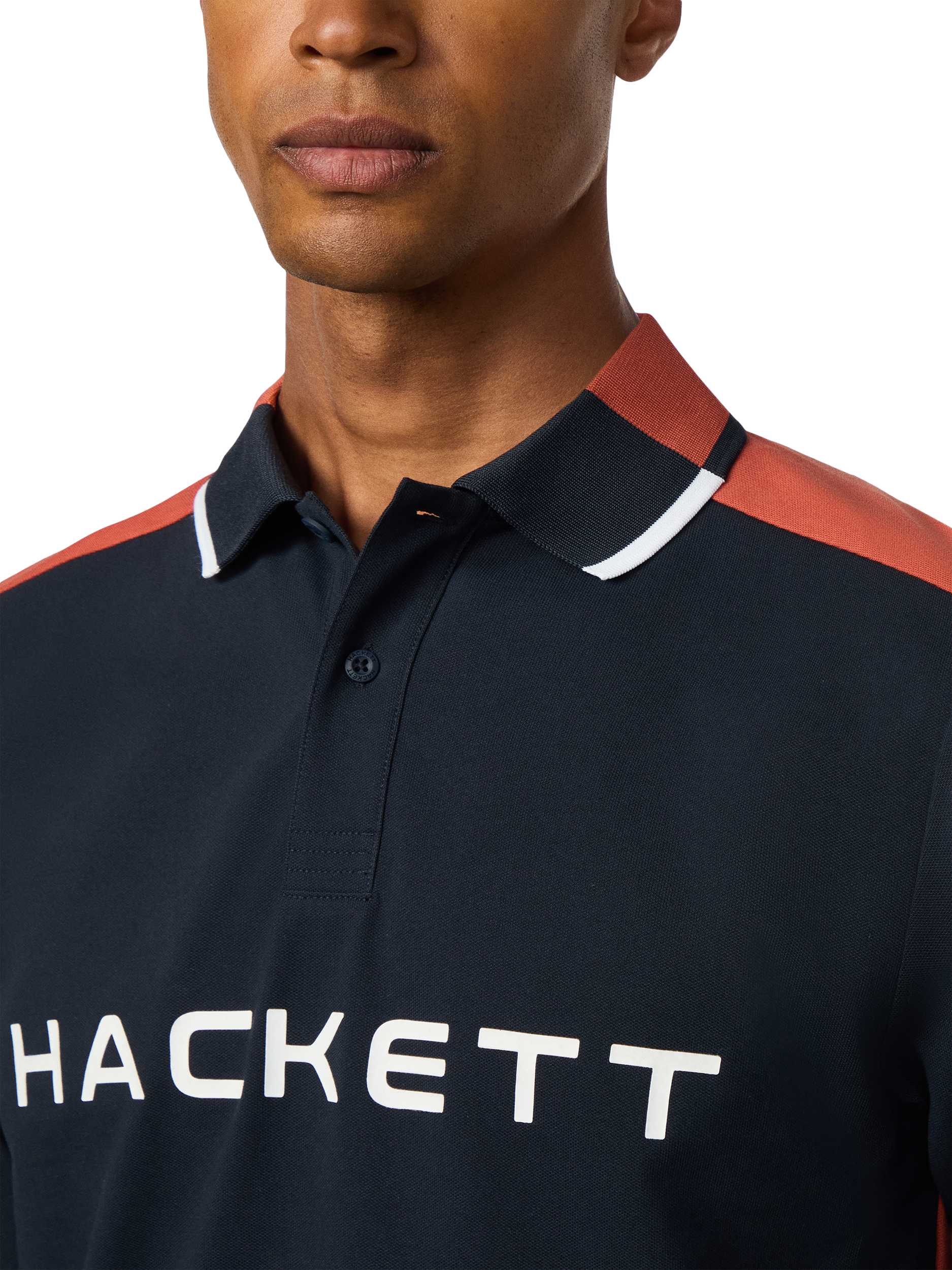 Product image 5 of 6, which shows Hackett London Sport Long Sleeved Polo Top, Navy/Multi, XXL