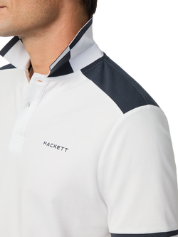Hackett London Sport Cotton Blend Regular Fit Short Sleeve Polo Shirt, Optic White/Navy - view 2, Optic White/Navy