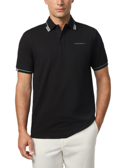 Hackett London Cotton Blend Short Sleeve Polo Shirt, Black