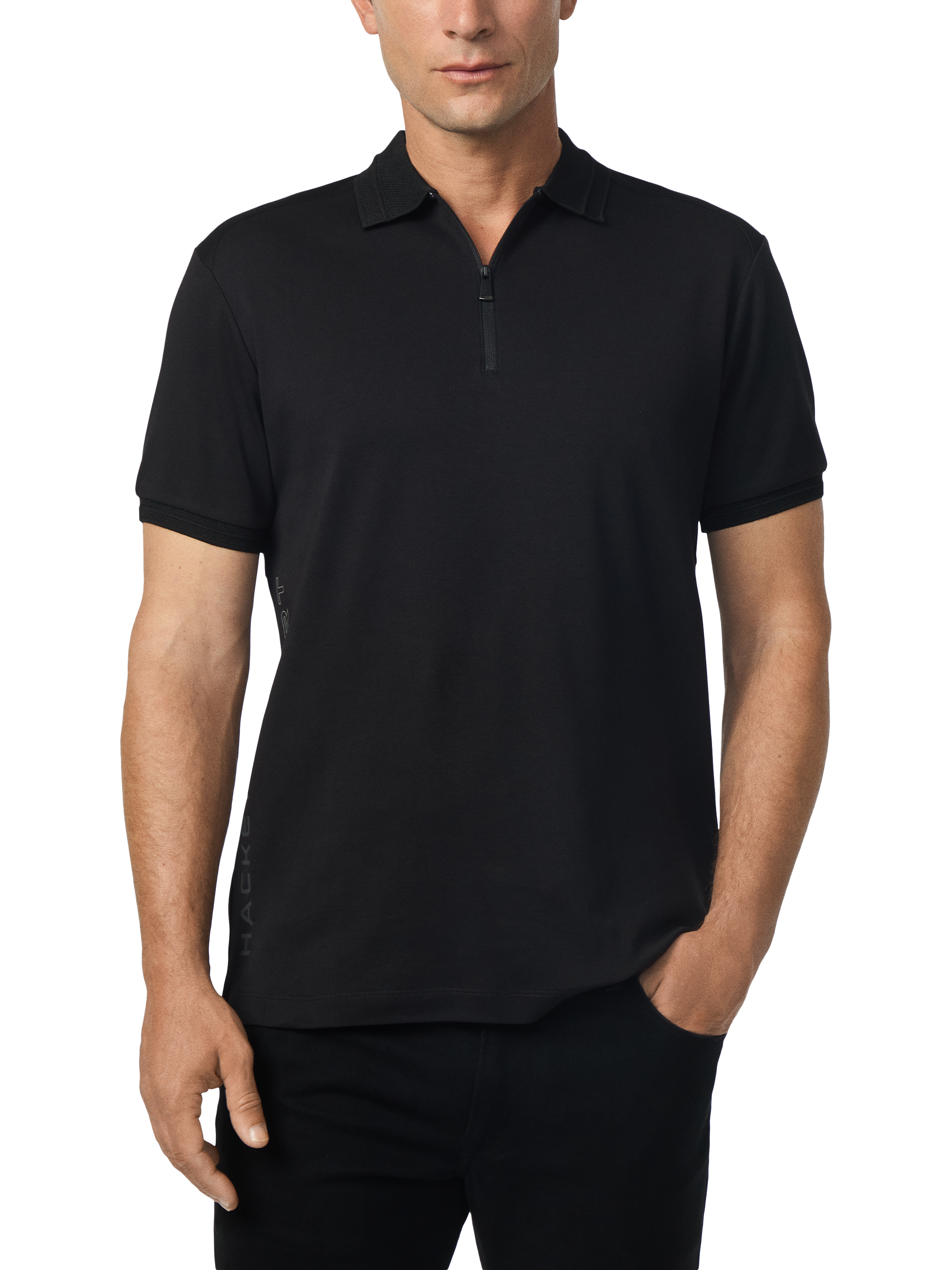 Product image 1 of 5, which shows Hackett London Cotton Short Sleeve Polo Shirt, Black, XXXL