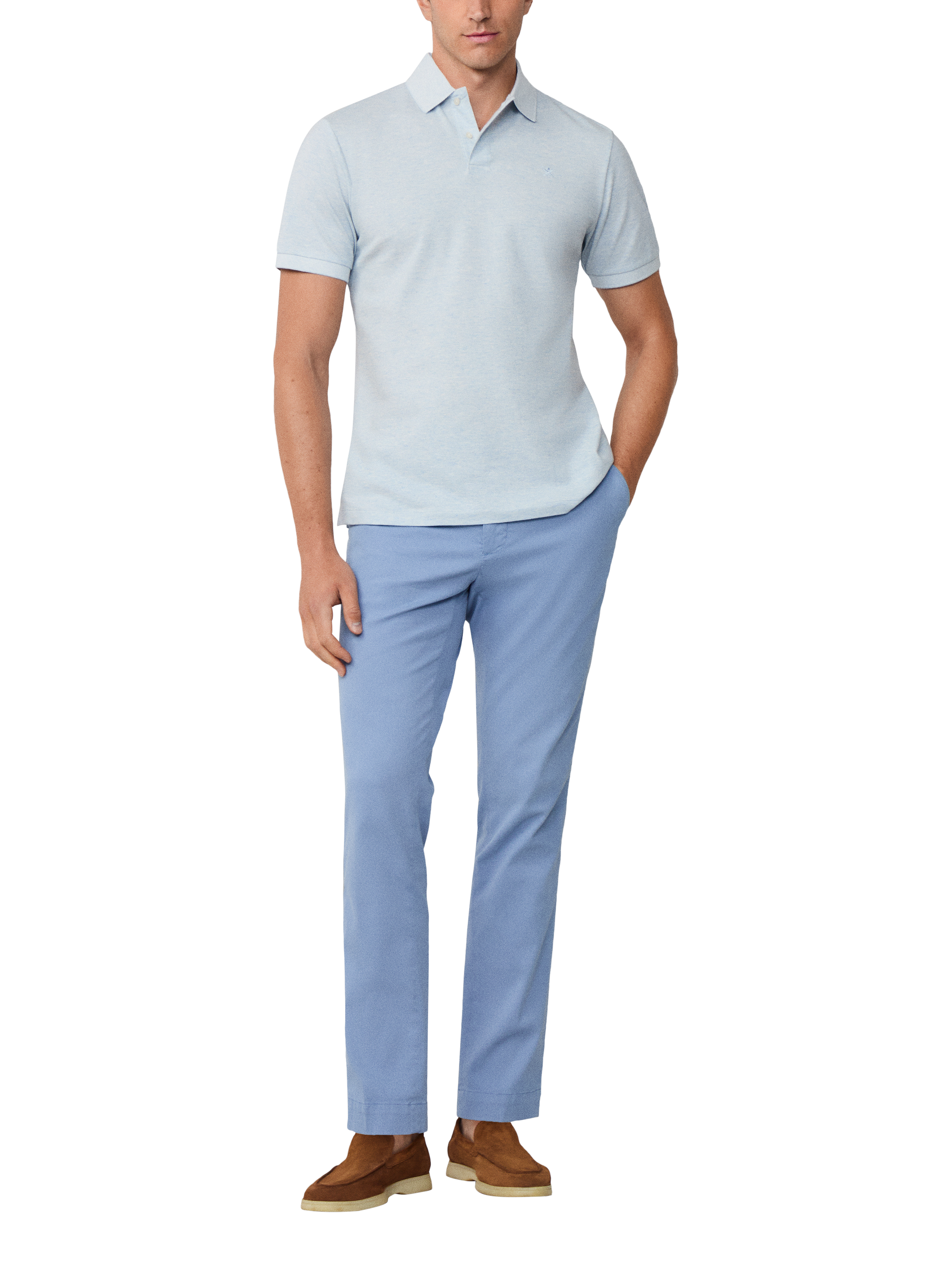 Product image 2 of 5, which shows Hackett London Cotton Short Sleeve Polo Shirt, Sky Blue, XXL