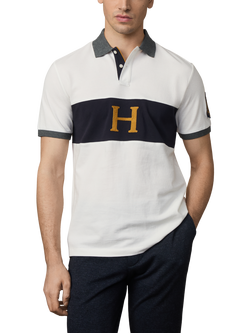 Hackett London Cotton Short Sleeve Polo Shirt, Off White/Multi