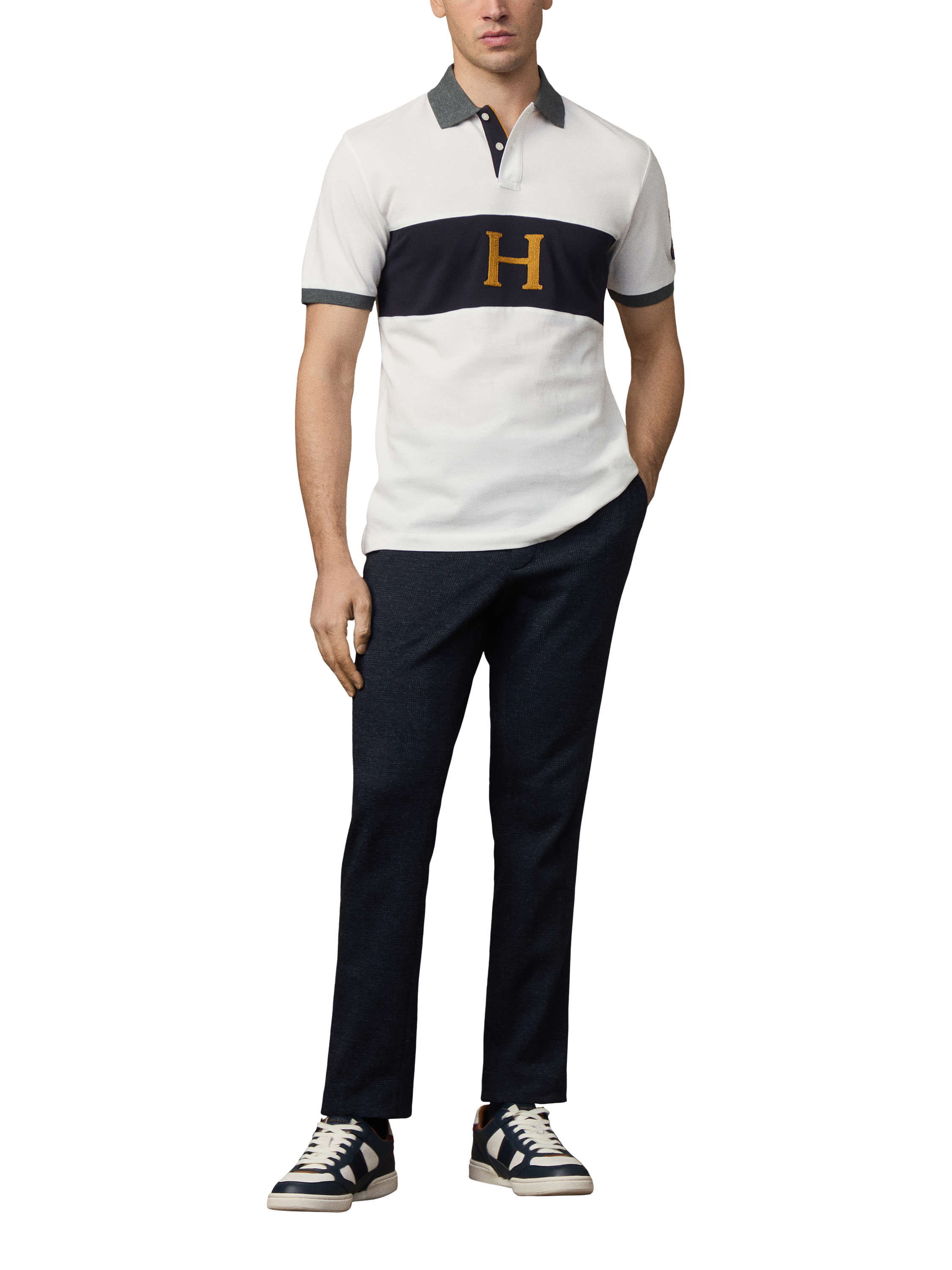 Product image 2 of 6, which shows Hackett London Cotton Short Sleeve Polo Shirt, Off White/Multi, L