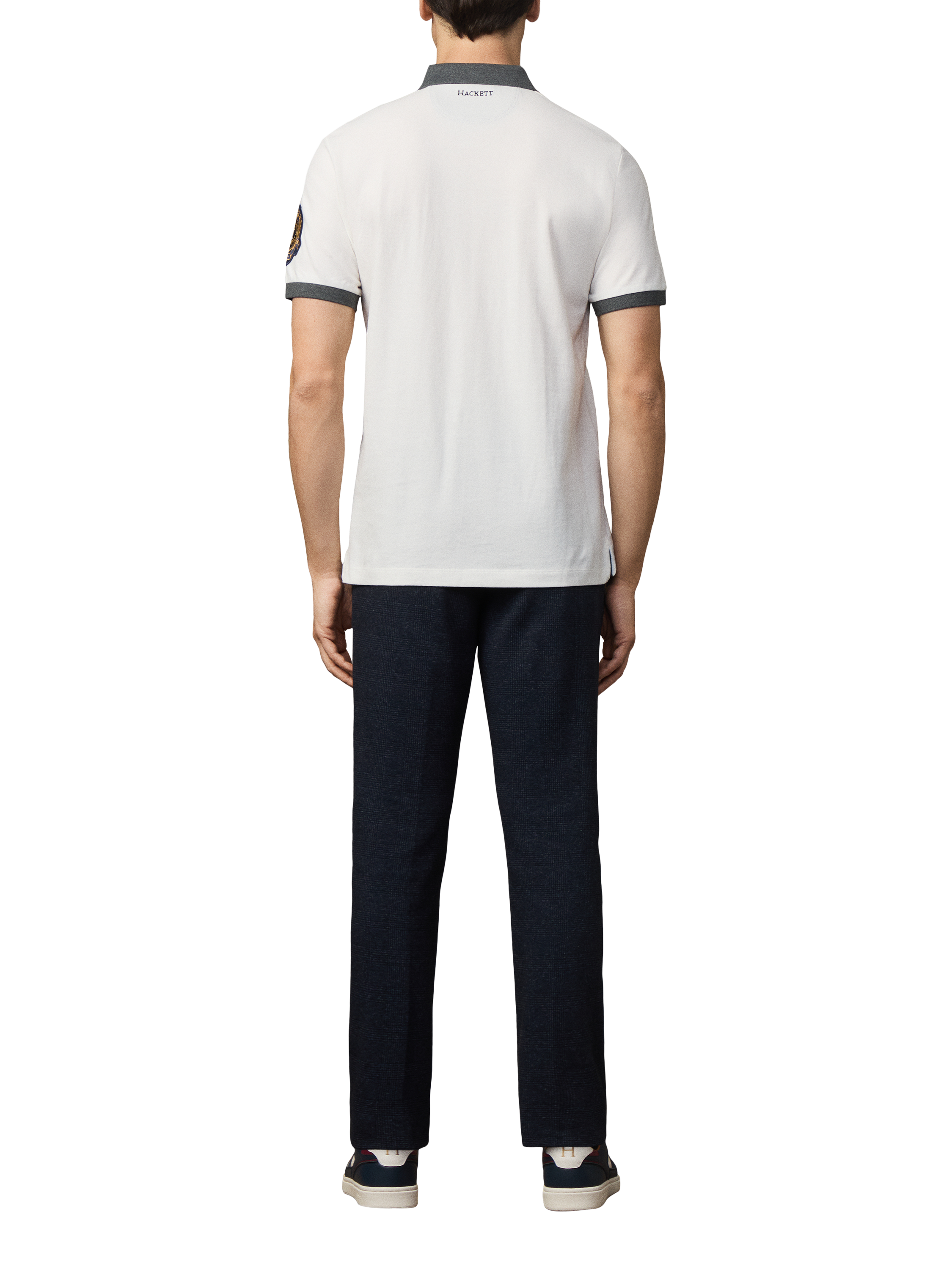 Product image 3 of 6, which shows Hackett London Cotton Short Sleeve Polo Shirt, Off White/Multi, L