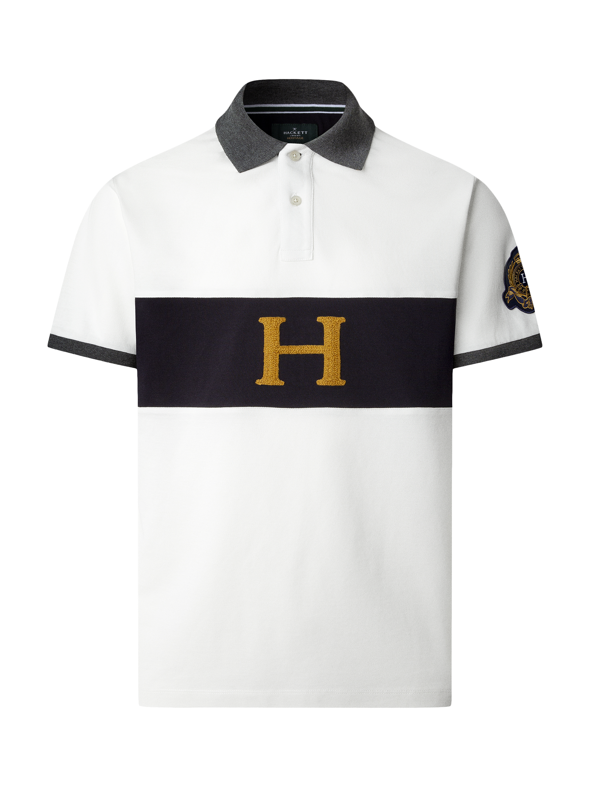 Product image 4 of 6, which shows Hackett London Cotton Short Sleeve Polo Shirt, Off White/Multi, L