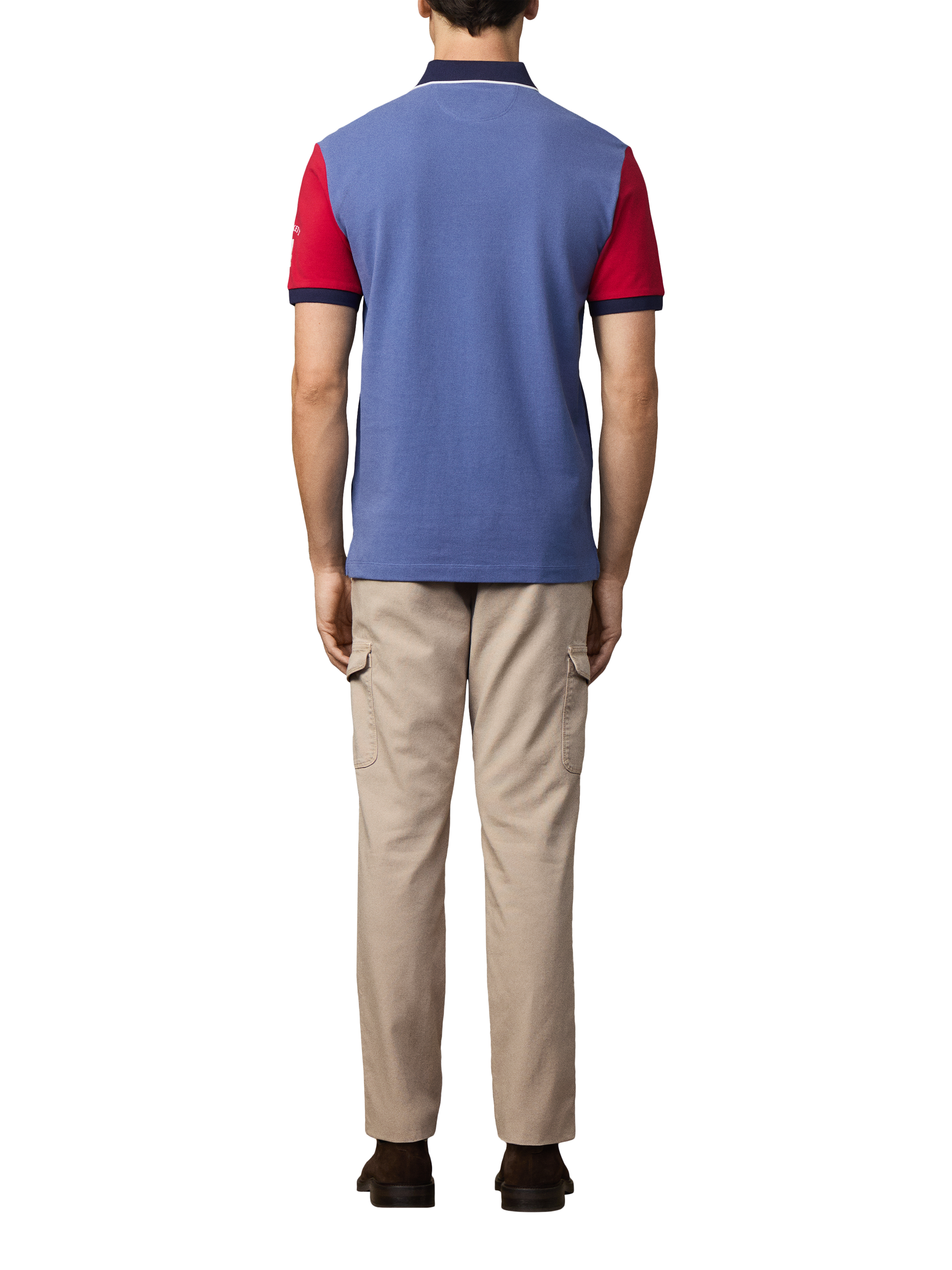 Product image 3 of 6, which shows Hackett London Cotton Short Sleeve Polo Shirt, Ink Blue/Red, XXL