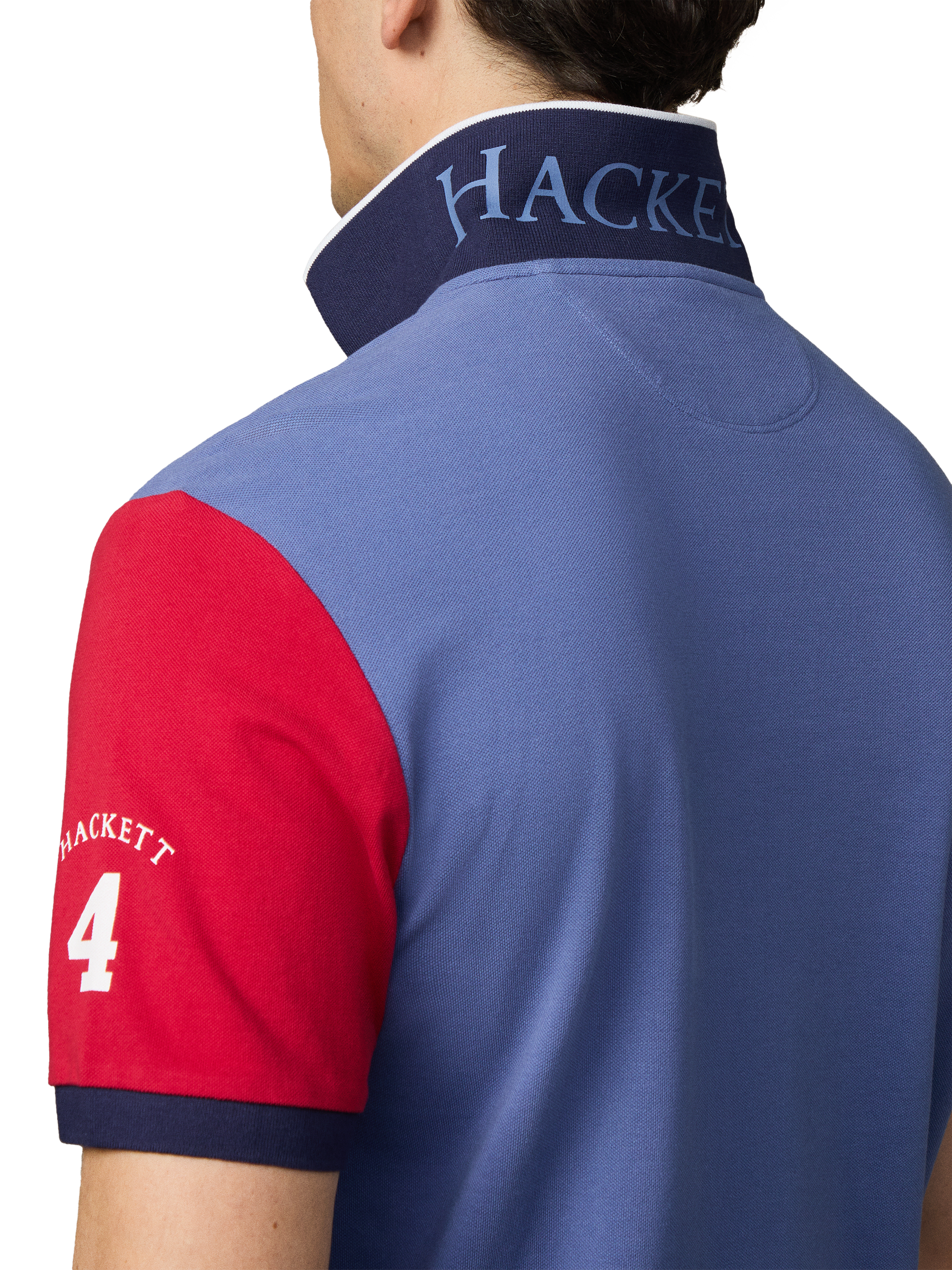 Product image 5 of 6, which shows Hackett London Cotton Short Sleeve Polo Shirt, Ink Blue/Red, XXL