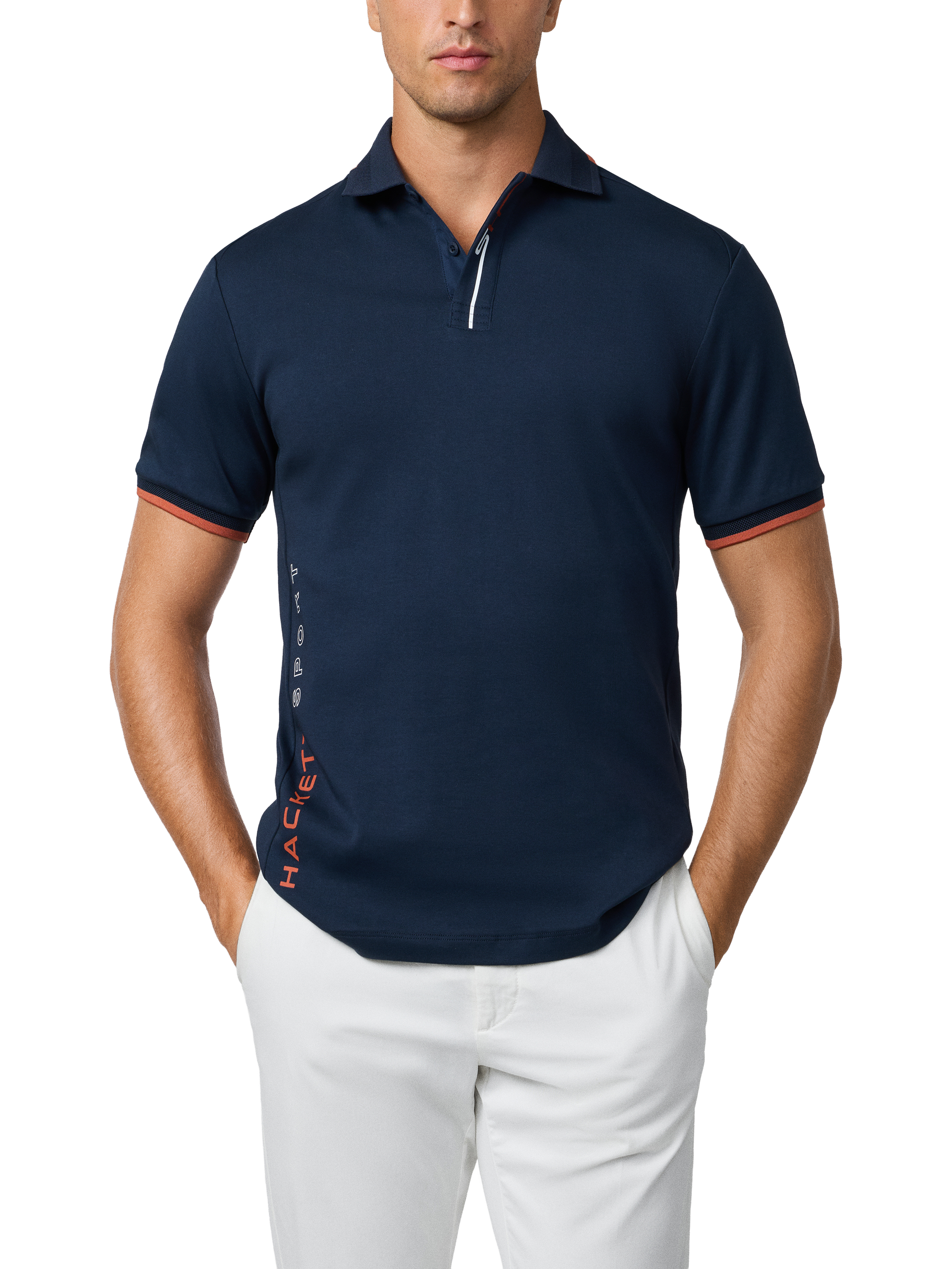 Product image 1 of 7, which shows Hackett London Cotton Short Sleeve Polo Shirt, Navy, XXL