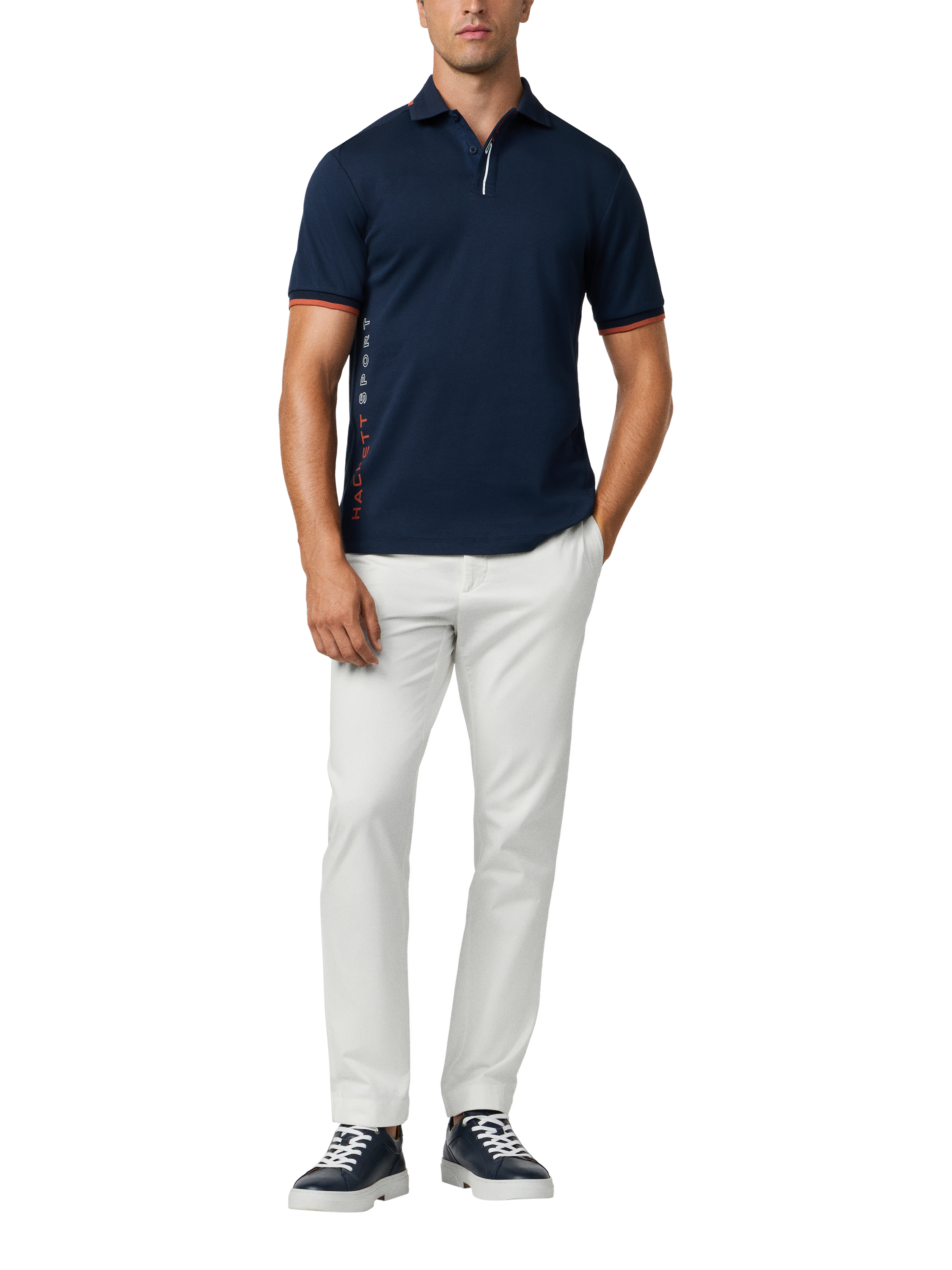 Product image 2 of 7, which shows Hackett London Cotton Short Sleeve Polo Shirt, Navy, XXL