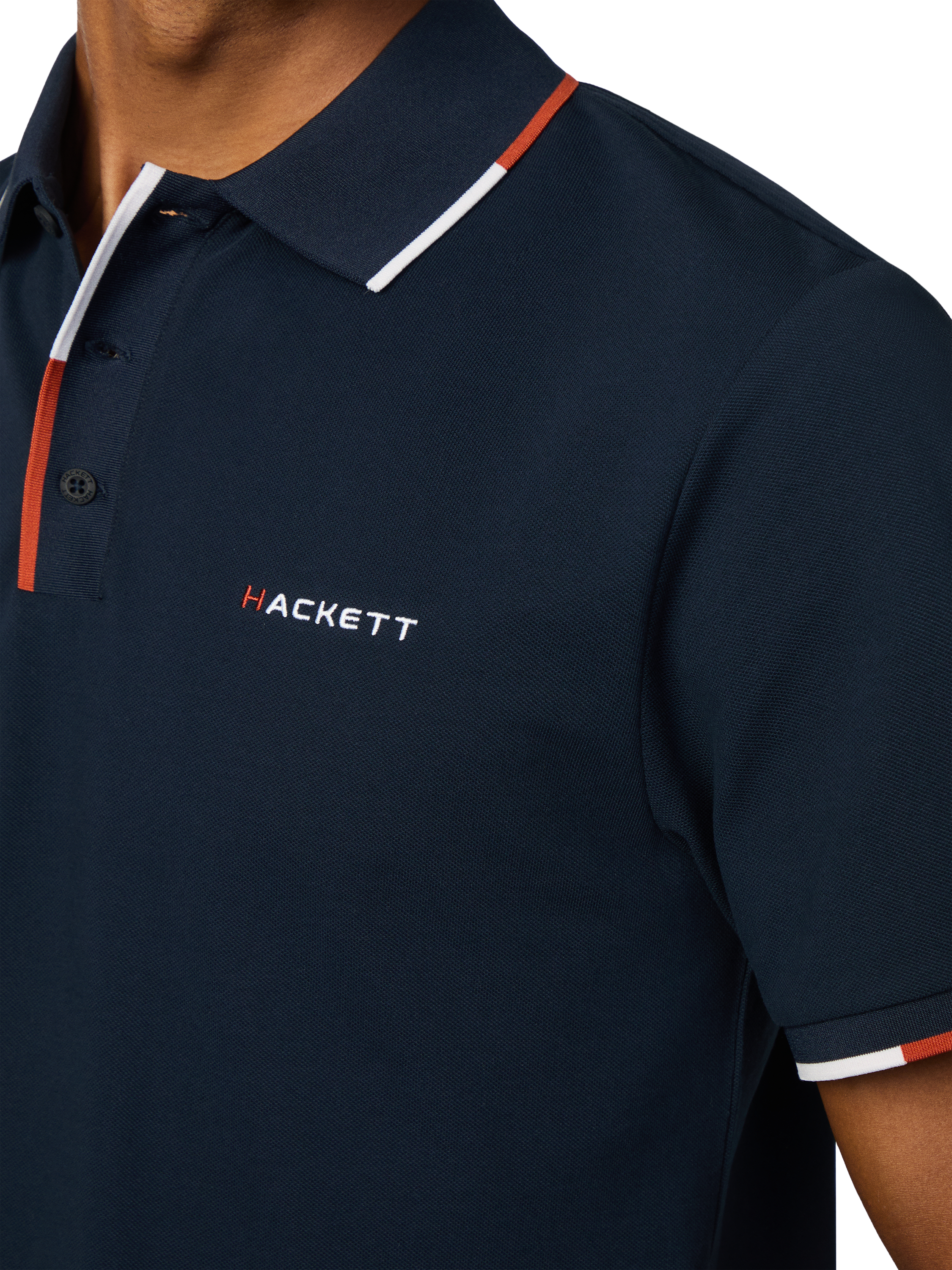 Product image 5 of 7, which shows Hackett London Cotton Blend Long Sleeve Polo Shirt, Navy, XXL