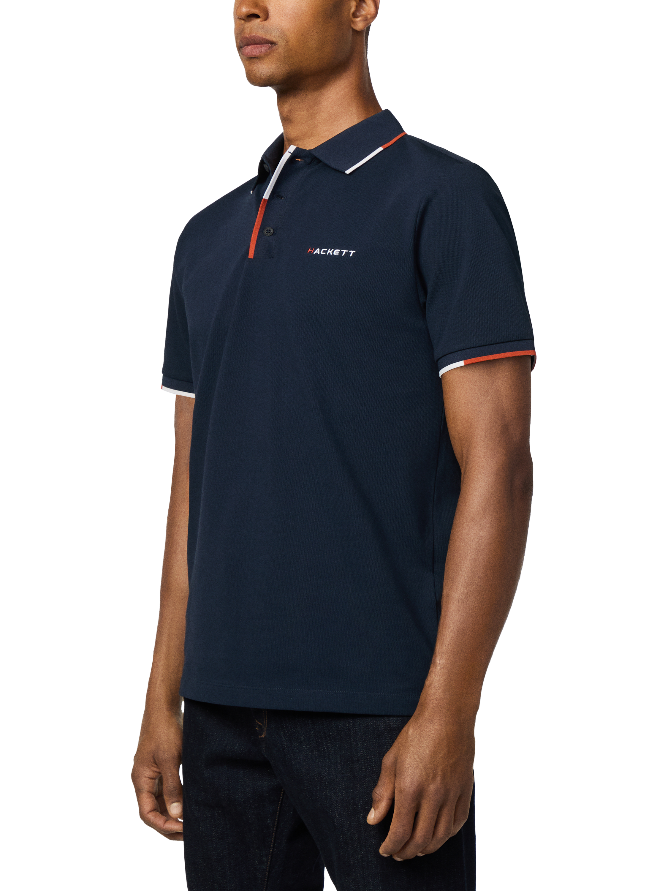 Product image 6 of 7, which shows Hackett London Cotton Blend Long Sleeve Polo Shirt, Navy, XXL