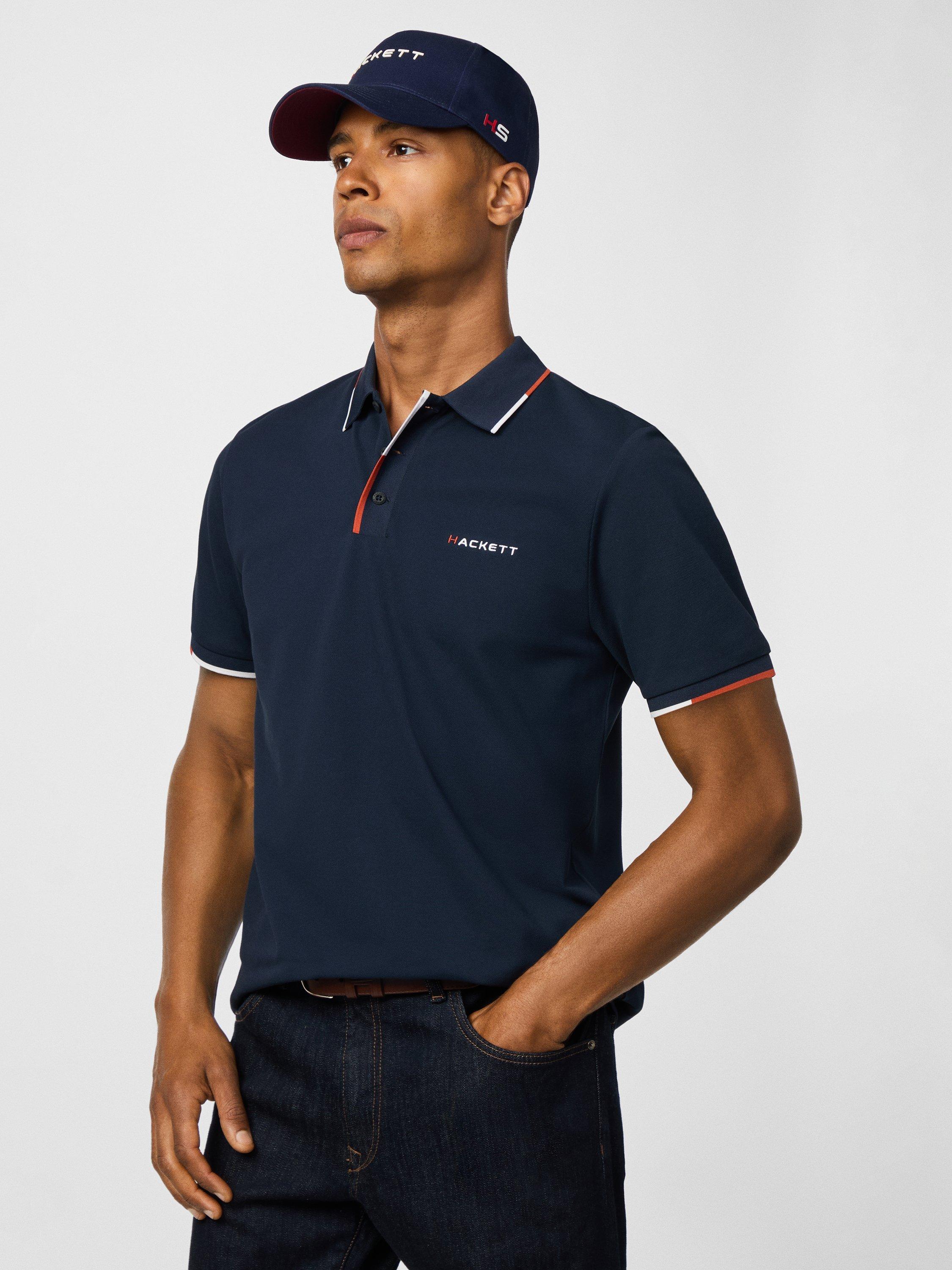 Product image 7 of 7, which shows Hackett London Cotton Blend Long Sleeve Polo Shirt, Navy, XXL