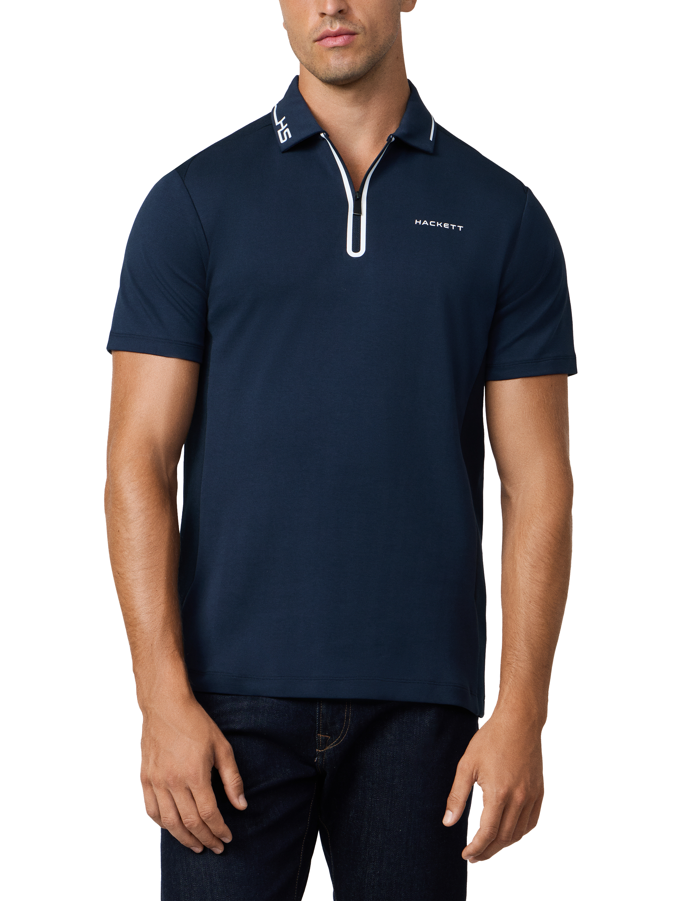 Product image 1 of 7, which shows Hackett London Cotton Long Sleeve Polo Shirt, Navy, XXL