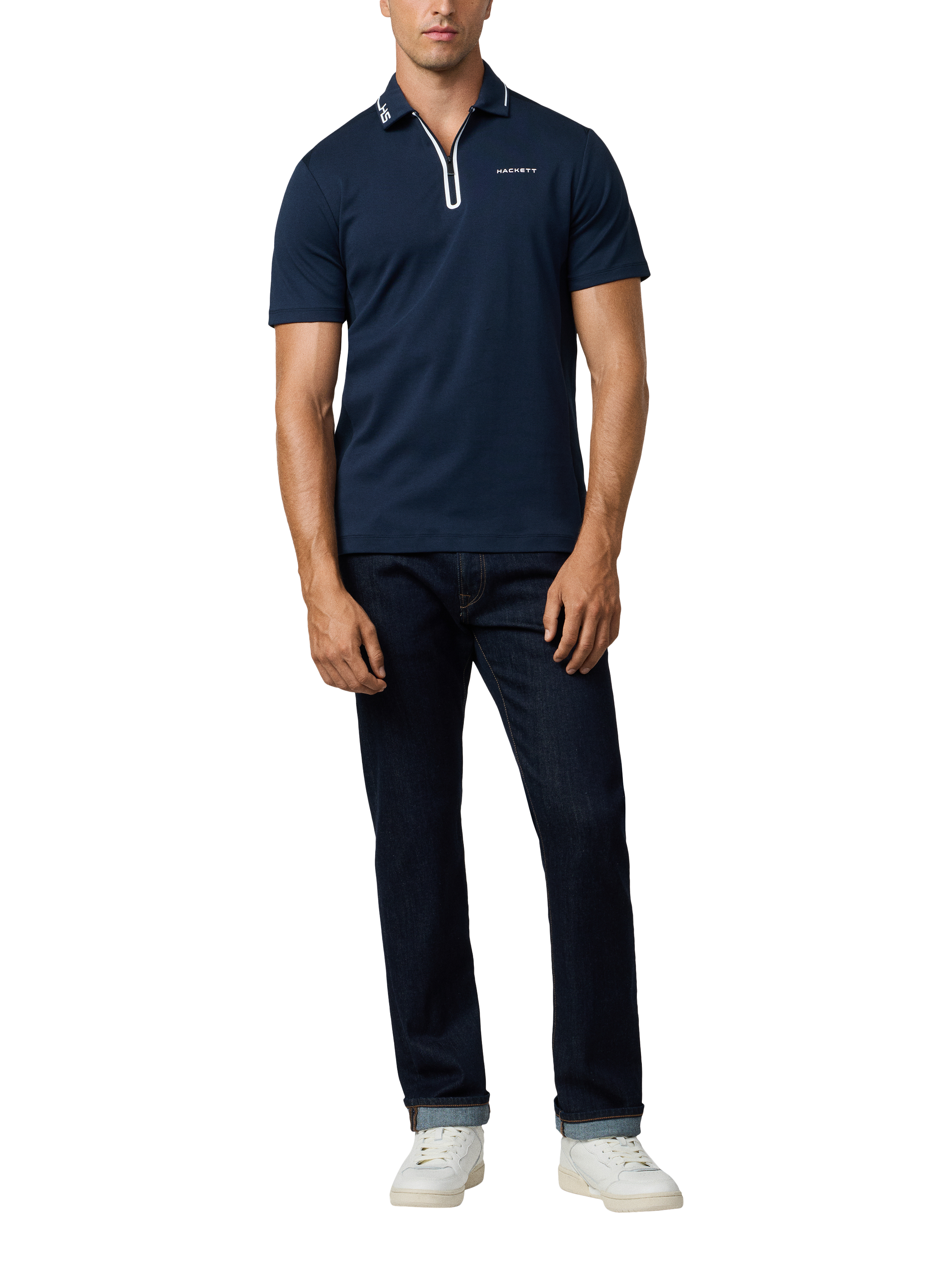 Product image 2 of 7, which shows Hackett London Cotton Long Sleeve Polo Shirt, Navy, XXL