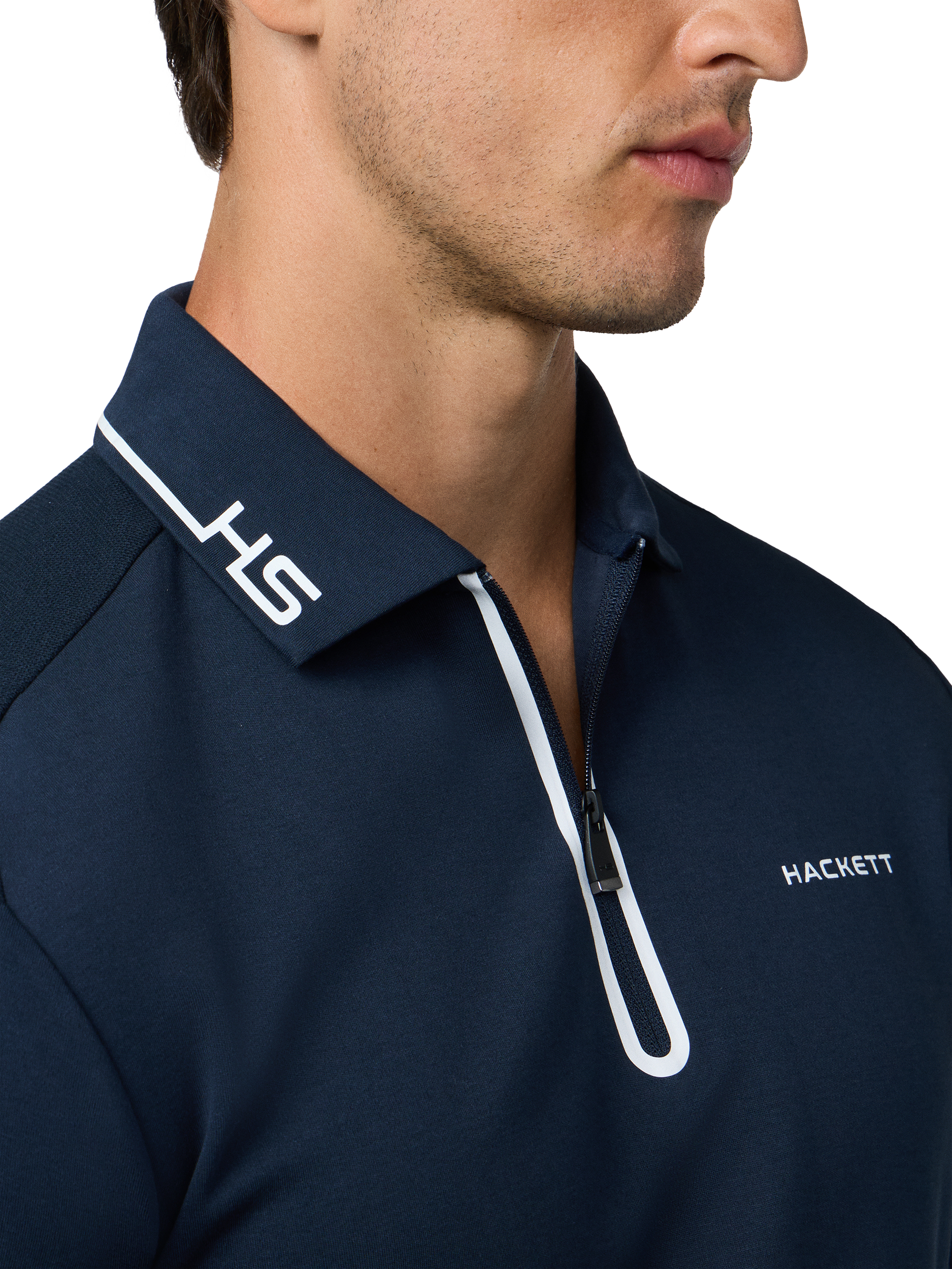 Product image 5 of 7, which shows Hackett London Cotton Long Sleeve Polo Shirt, Navy, XXL