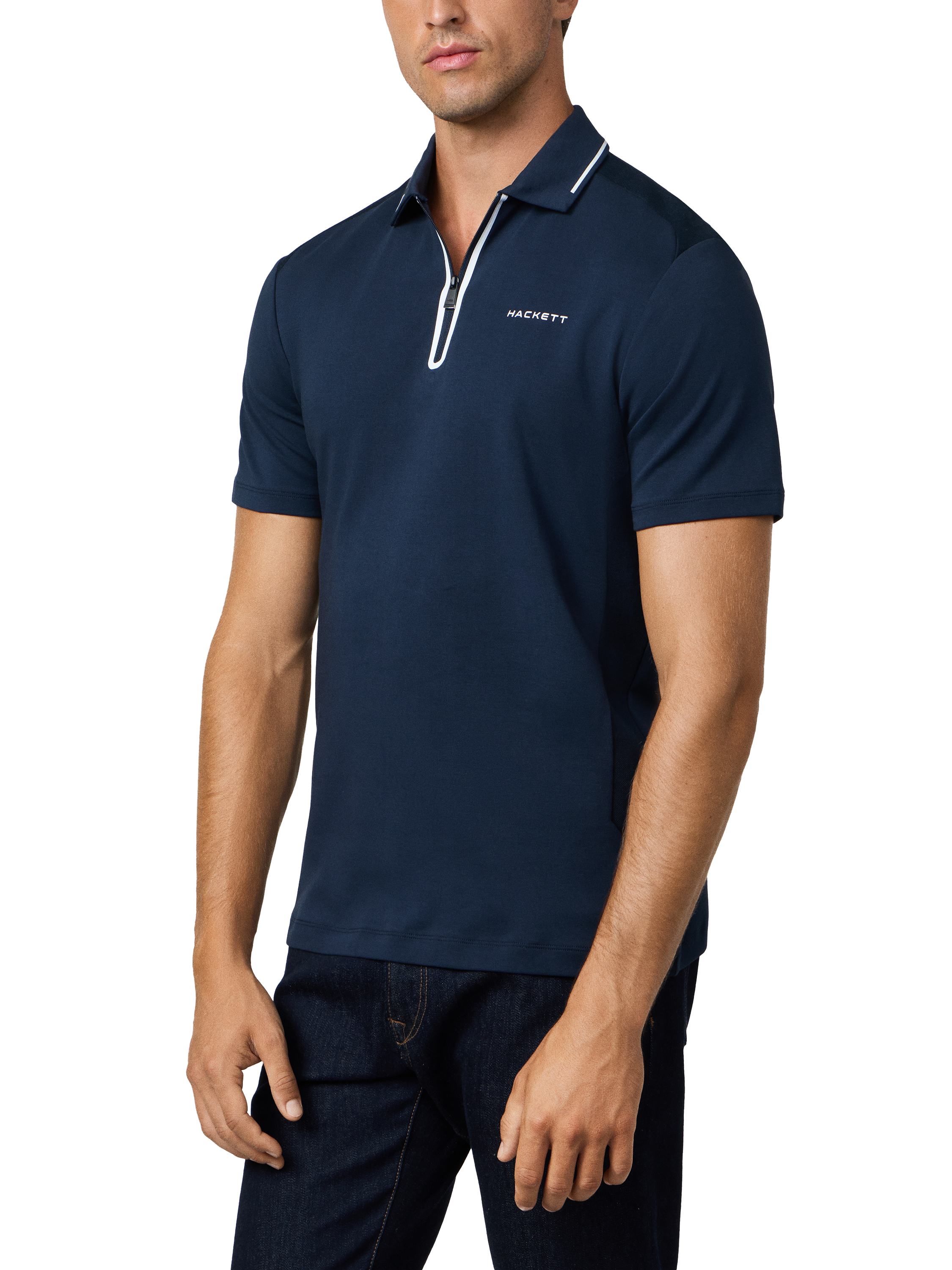 Product image 6 of 7, which shows Hackett London Cotton Long Sleeve Polo Shirt, Navy, XXL