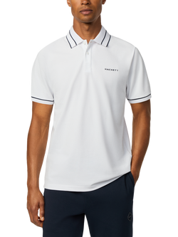 Hackett London Sport Cotton Blend Regular Fit Jacquard Detail Polo Shirt, Harvard Khaki Green, Optic White