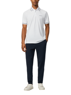 Hackett London Sport Cotton Blend Regular Fit Jacquard Detail Polo Shirt, Harvard Khaki Green - view 2, Optic White