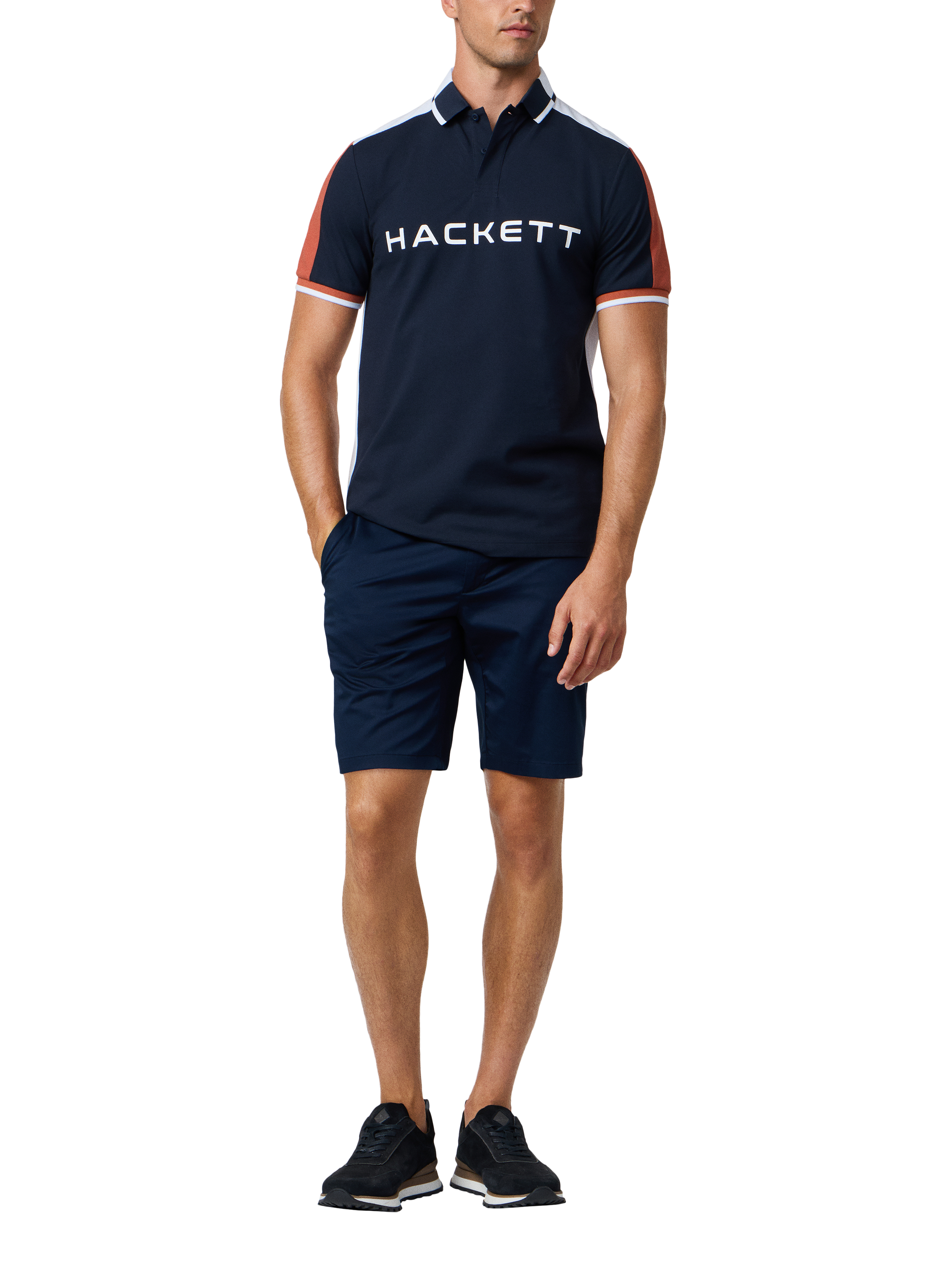 Product image 2 of 7, which shows Hackett London Cotton Blend Long Sleeve Polo Shirt, Navy, XXL
