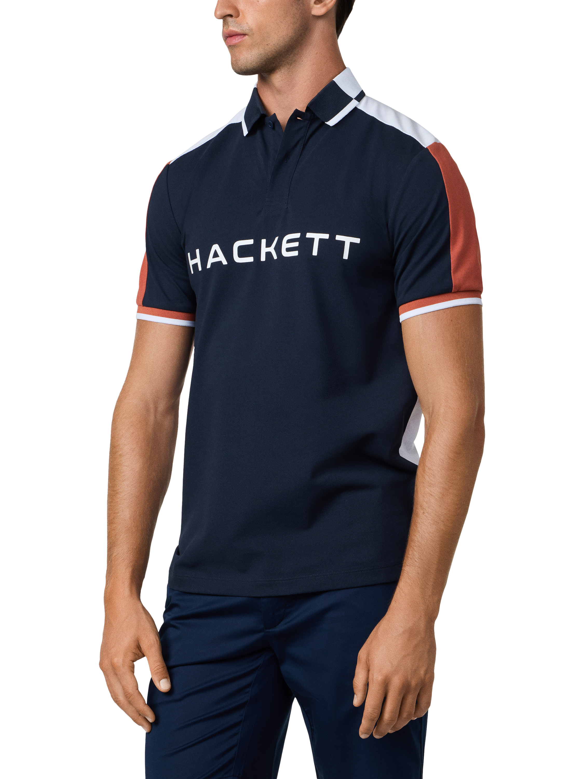 Product image 6 of 7, which shows Hackett London Cotton Blend Long Sleeve Polo Shirt, Navy, XXL