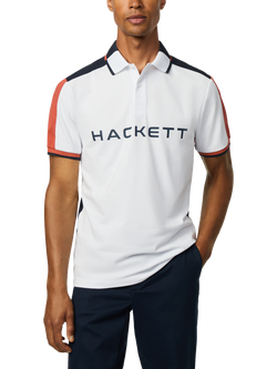 Hackett London Cotton Blend Long Sleeve Polo Shirt, Optic White