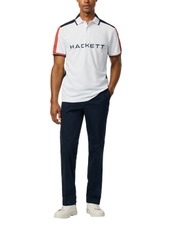 Hackett London Cotton Blend Long Sleeve Polo Shirt - view 2, Optic White