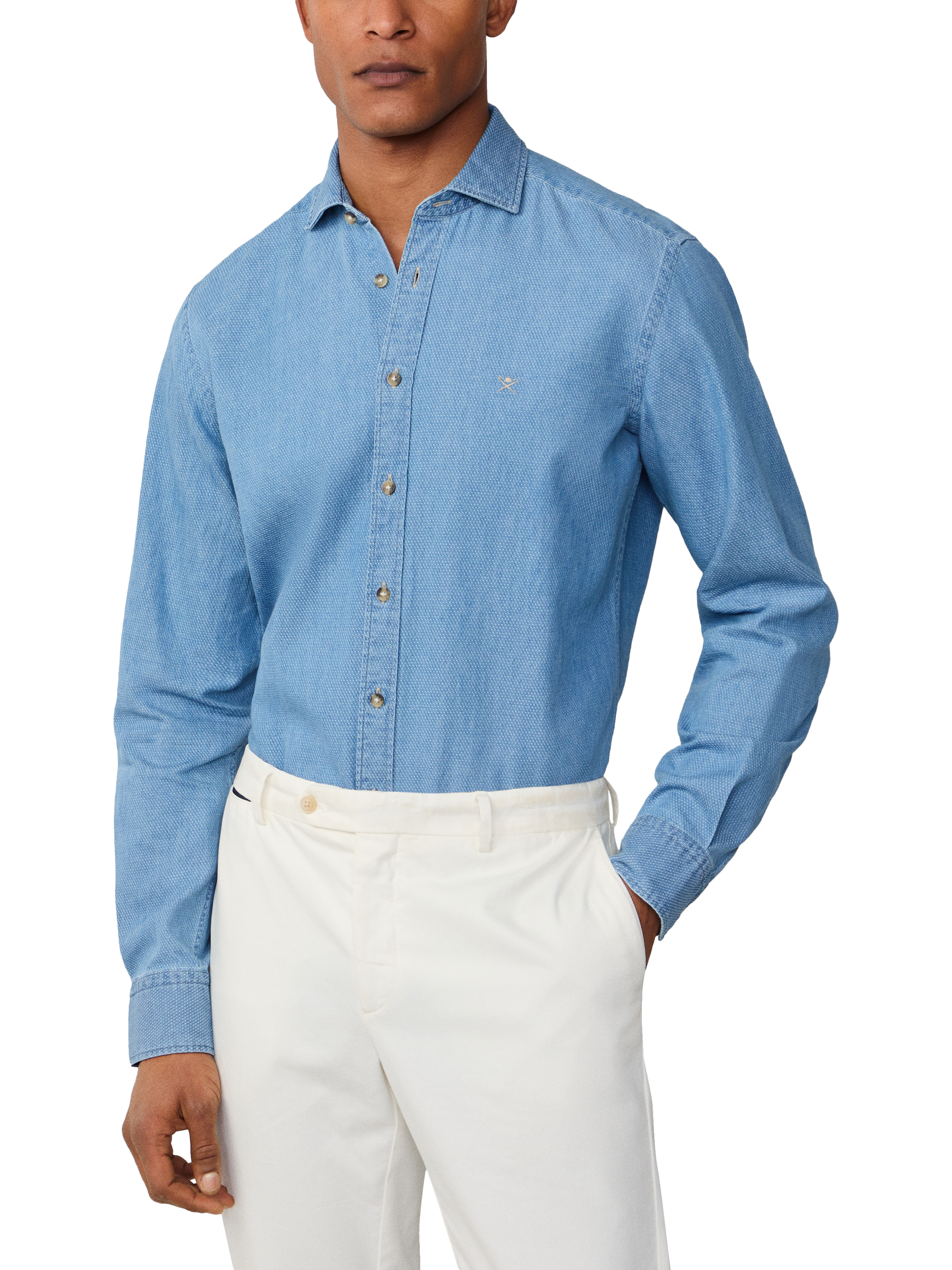 Product image 1 of 6, which shows Hackett London Tailored Fit Dobby Shirt, Light Denim Blue, XXXL