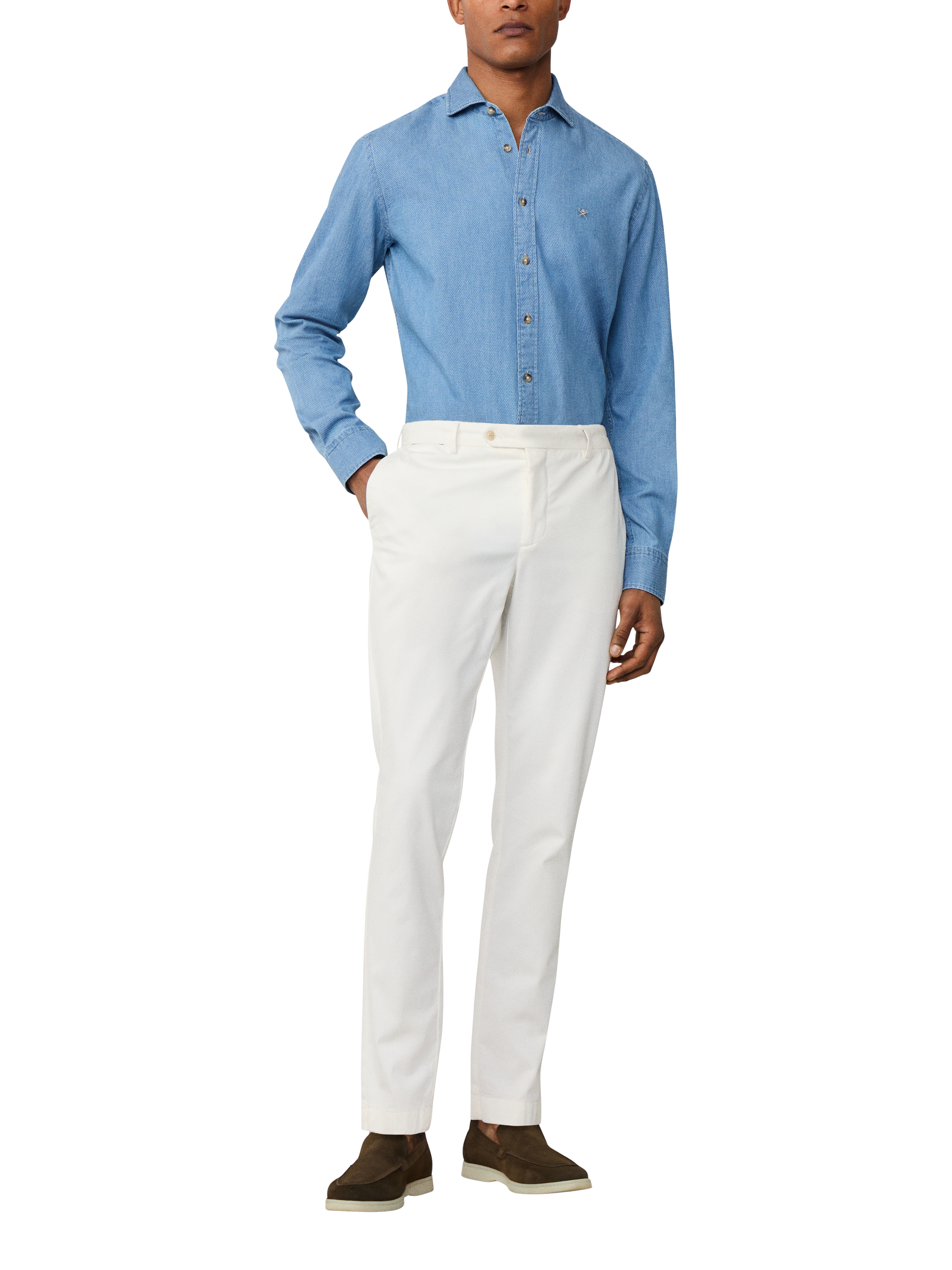 Product image 2 of 6, which shows Hackett London Tailored Fit Dobby Shirt, Light Denim Blue, XXXL