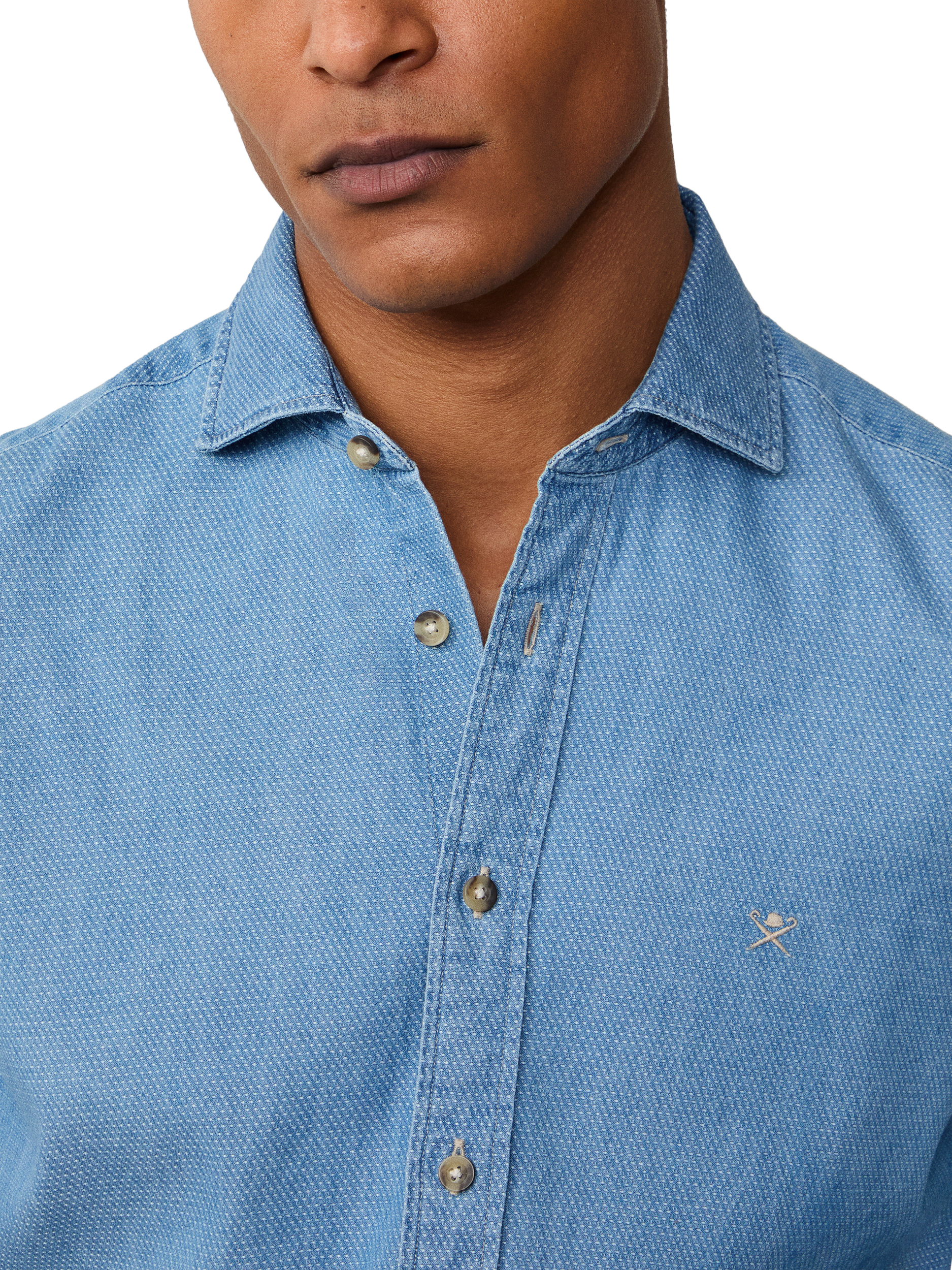 Product image 5 of 6, which shows Hackett London Tailored Fit Dobby Shirt, Light Denim Blue, XXXL