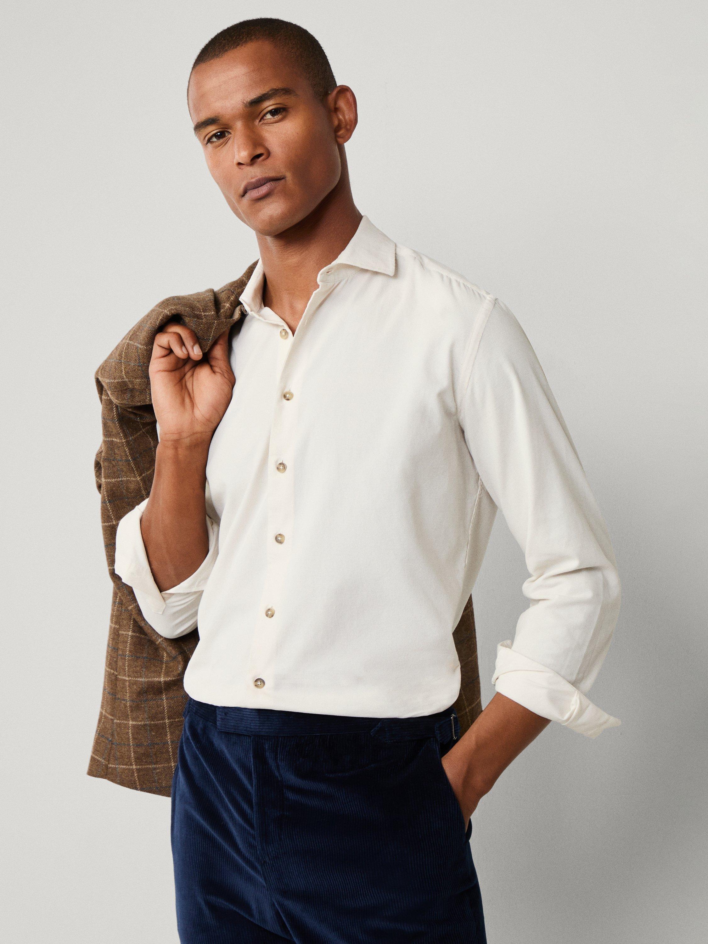 Product image 8 of 8, which shows Hackett London Tailored Fit Textured Shirt, Off White, L