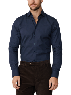 Hackett London Cotton Poplin Long Sleeved Polka Shirt, Midnight Blue, Midnight Blue